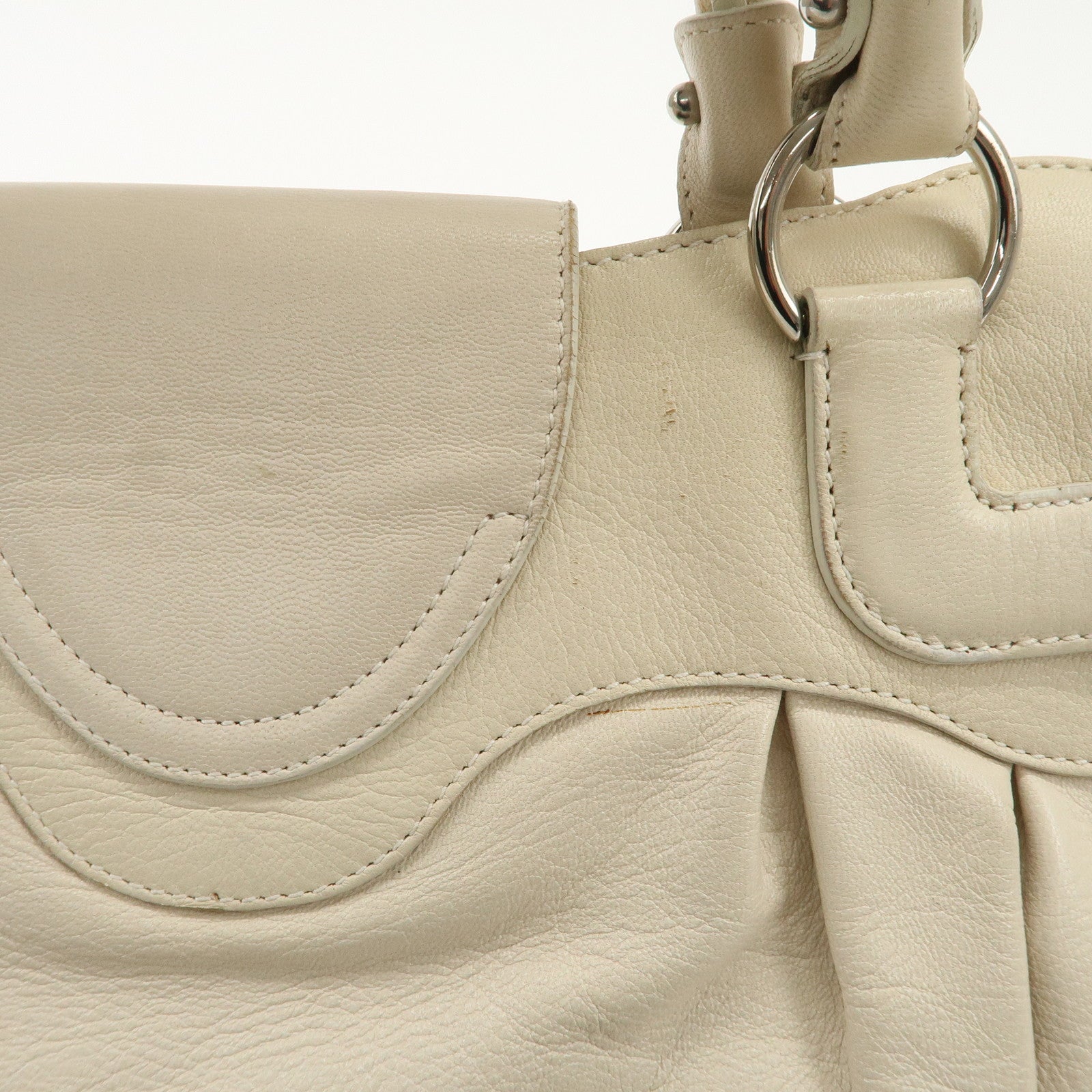 Ferragamo Gancini Leather Shoulder Bag Hand Bag Ivory Silver Hardware Used