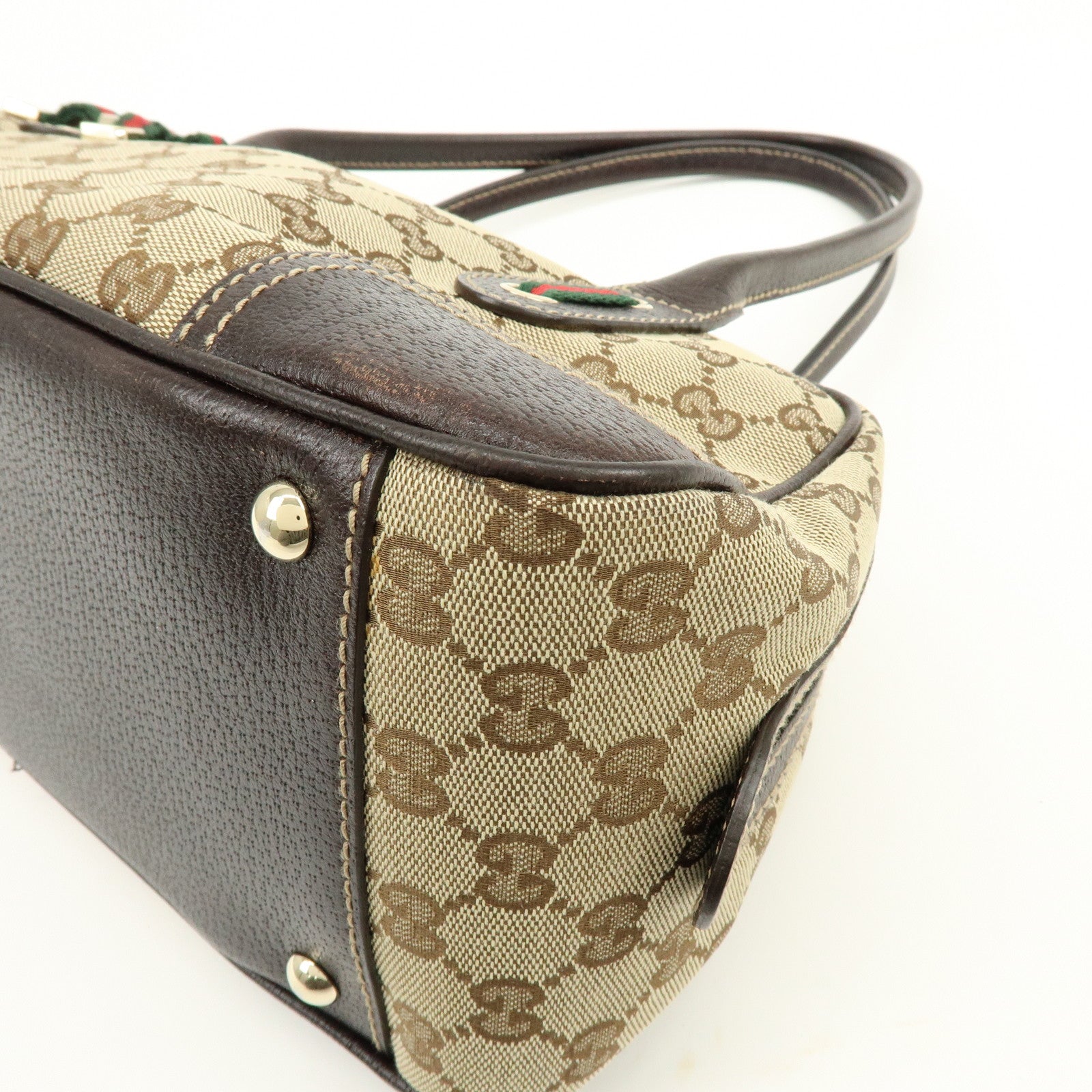 GUCCI Princy Sherry GG Canvas Leather Boston Bag Brown 161720