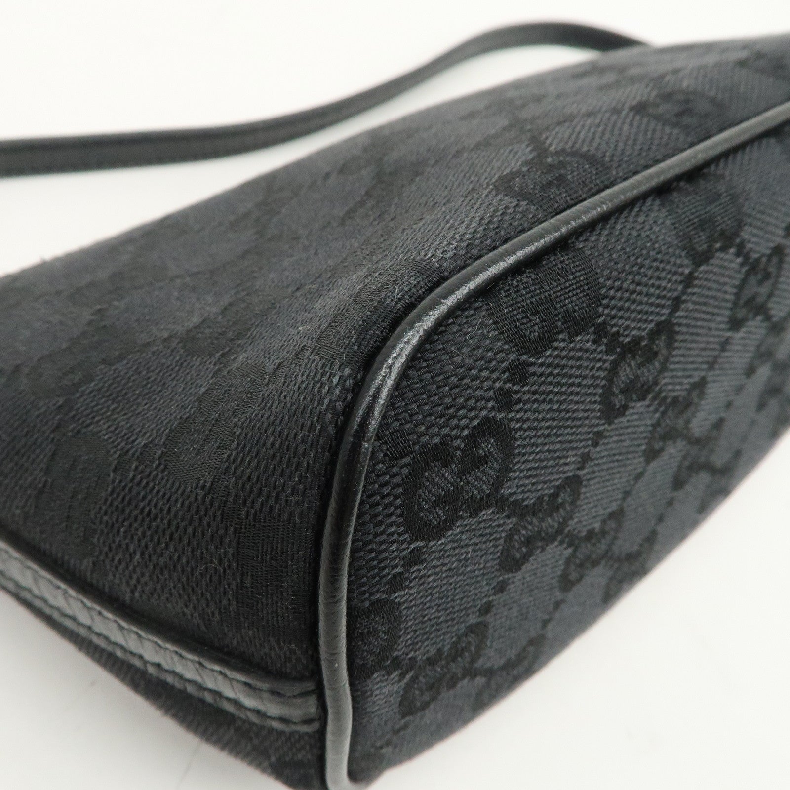 GUCCI Boat Bag GG Monogram Canvas Leather Hand Bag Black 07198