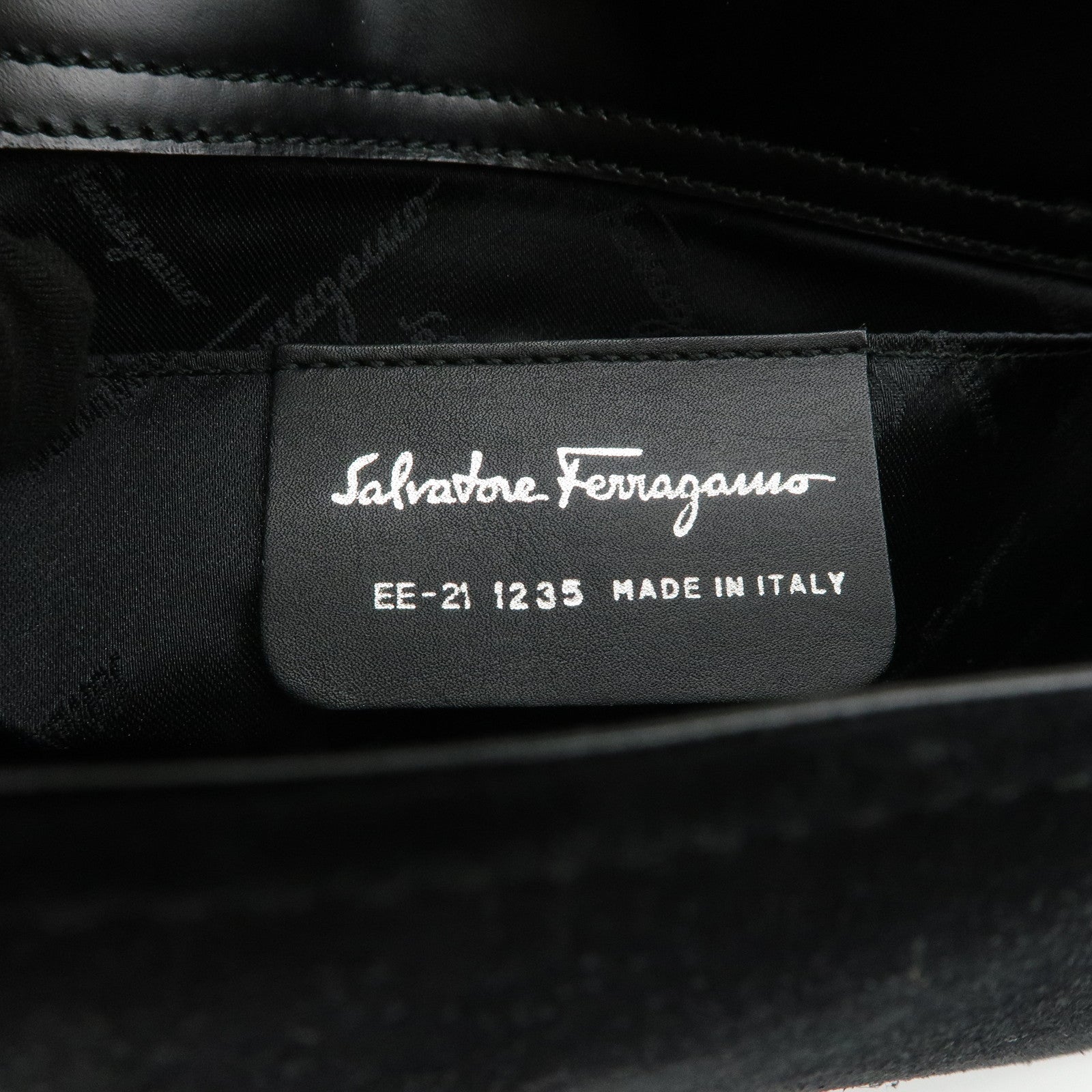 Ferragamo Logo Leather Suede Shoulder Bag Hand Bag Black