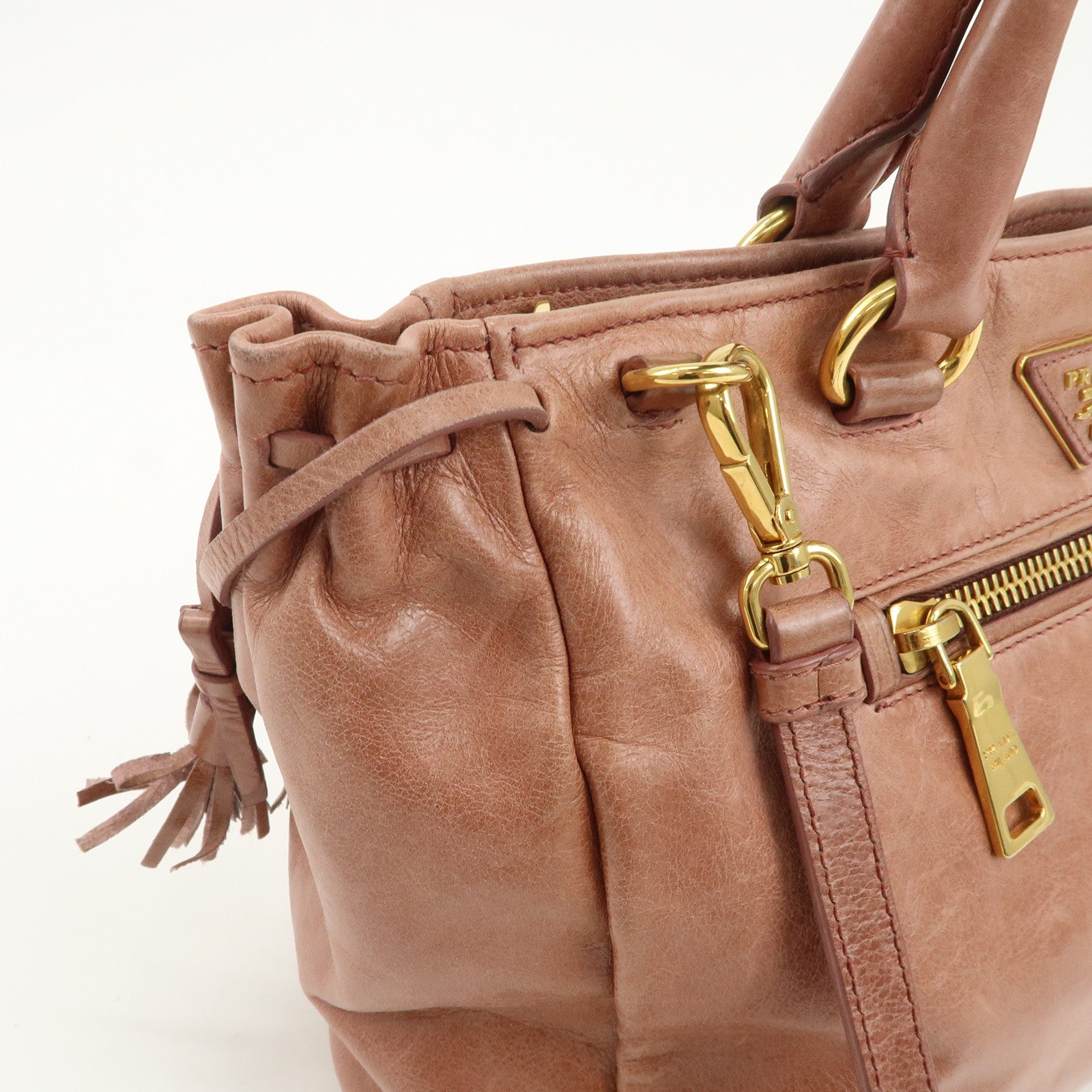 PRADA Triangle Logo Leather 2Way Shoulder Bag Hand Bag Pink BN1921