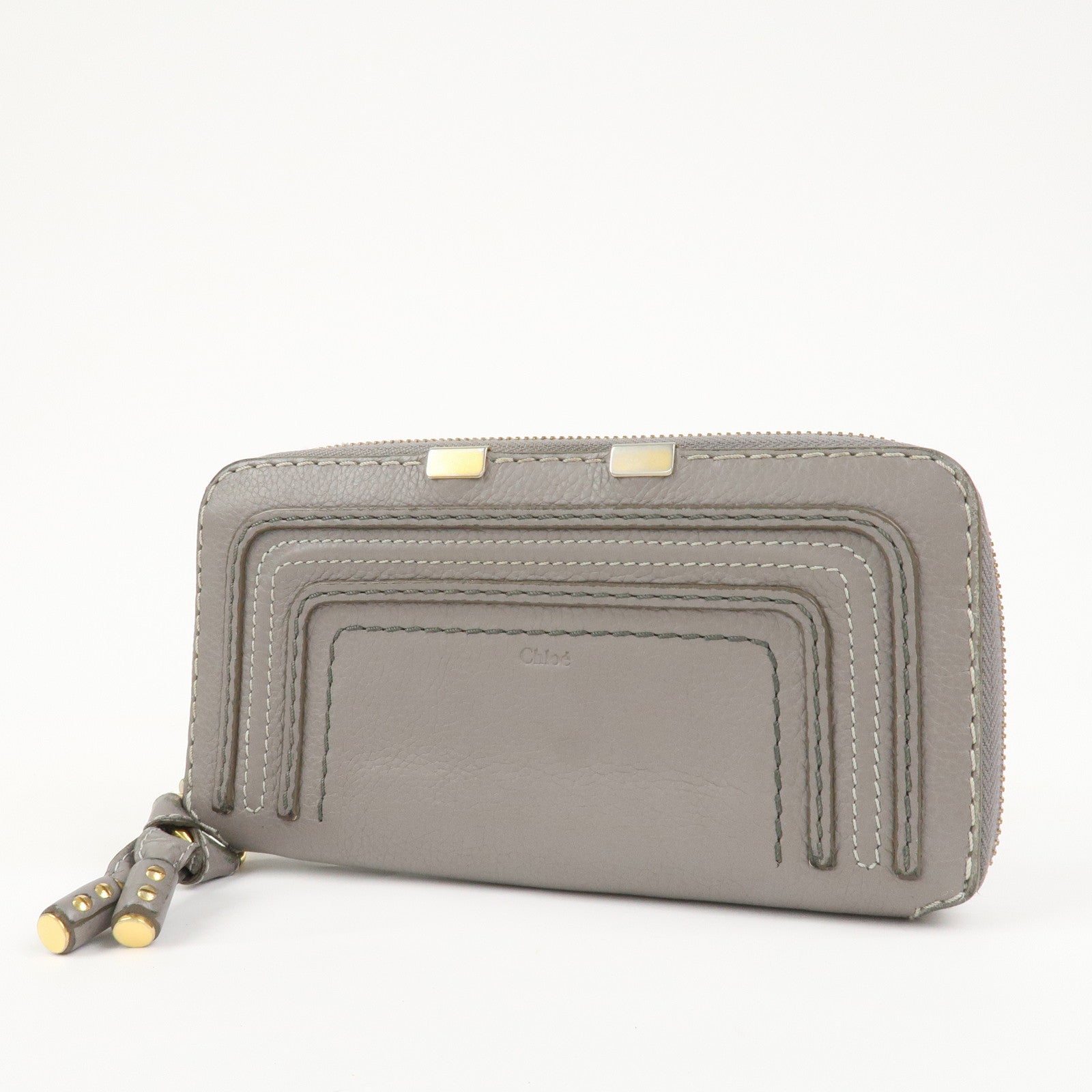 Chloe Marcie Leather Round Zippy Long Wallet Gray