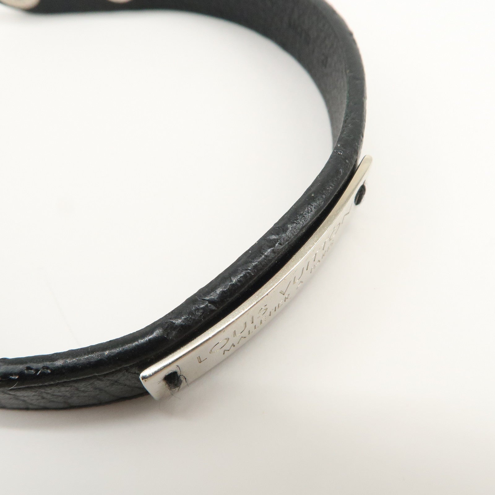 Louis Vuitton Leather Metal Bracelet Pression Black M6512