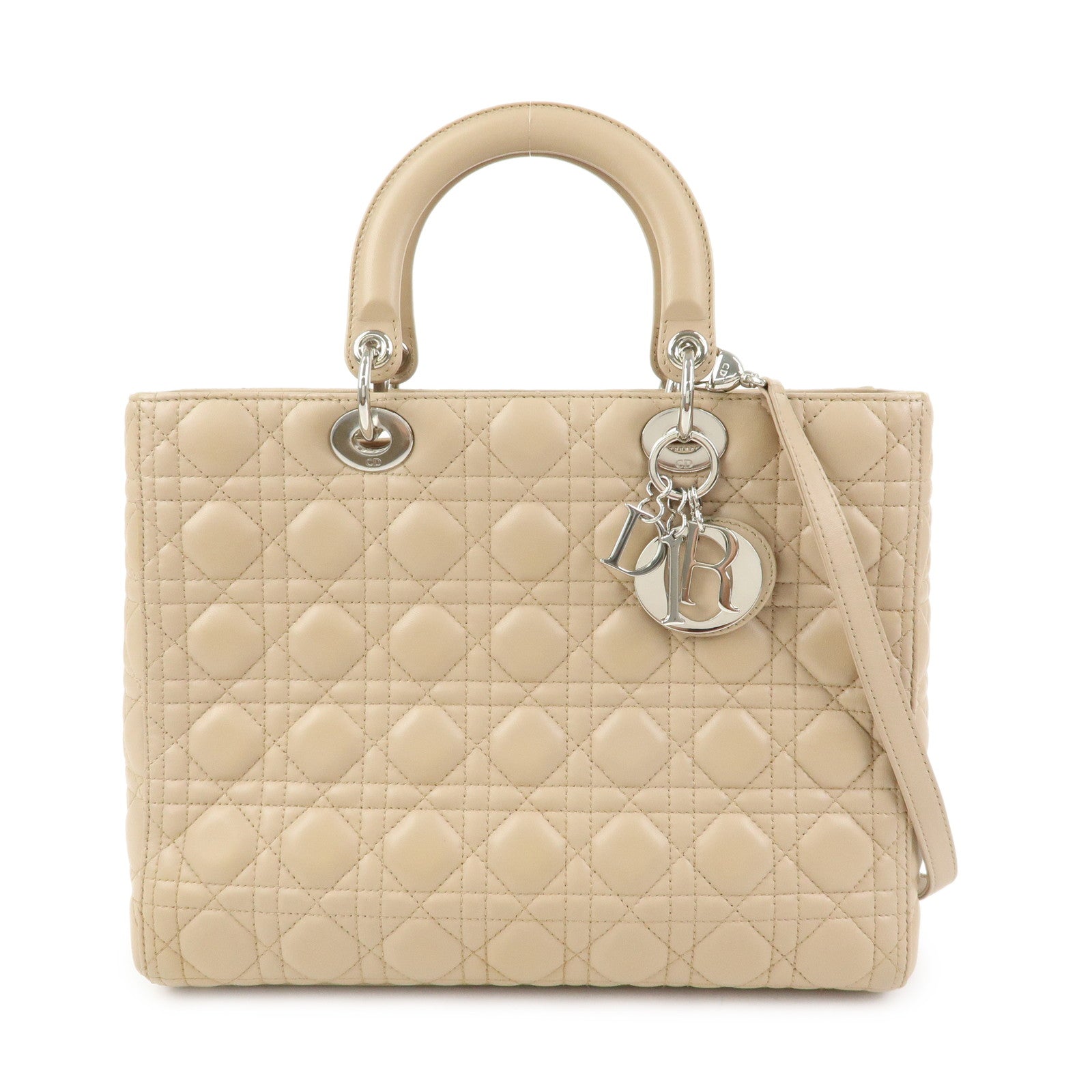 Christian Dior Cannage Lady Dior Leather 2Way Bag Hand Bag Beige