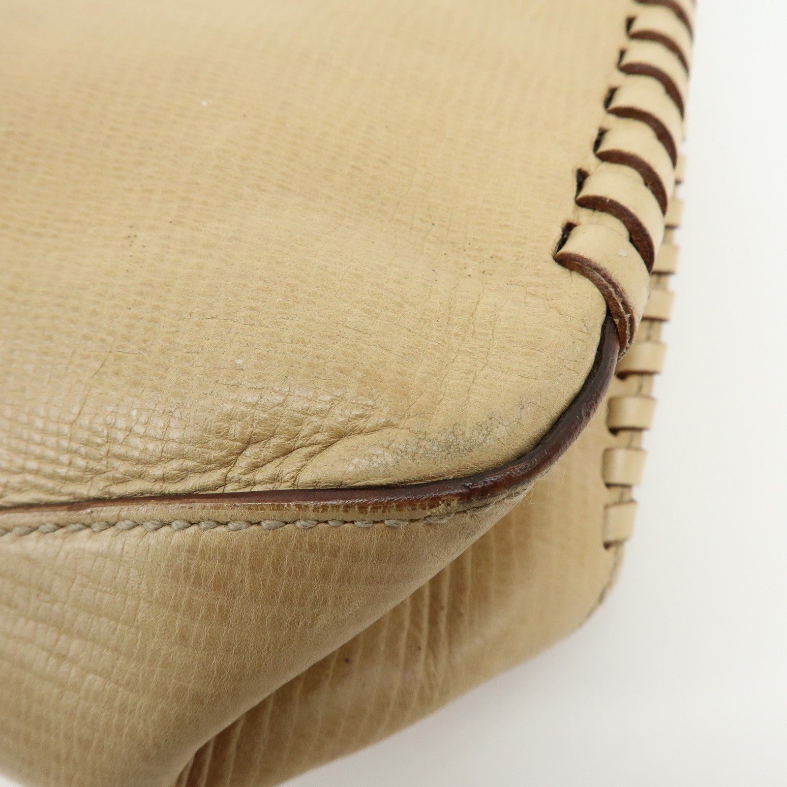 GUCCI Leather Wood Hand Bag Shoulder Bag Beige 106237