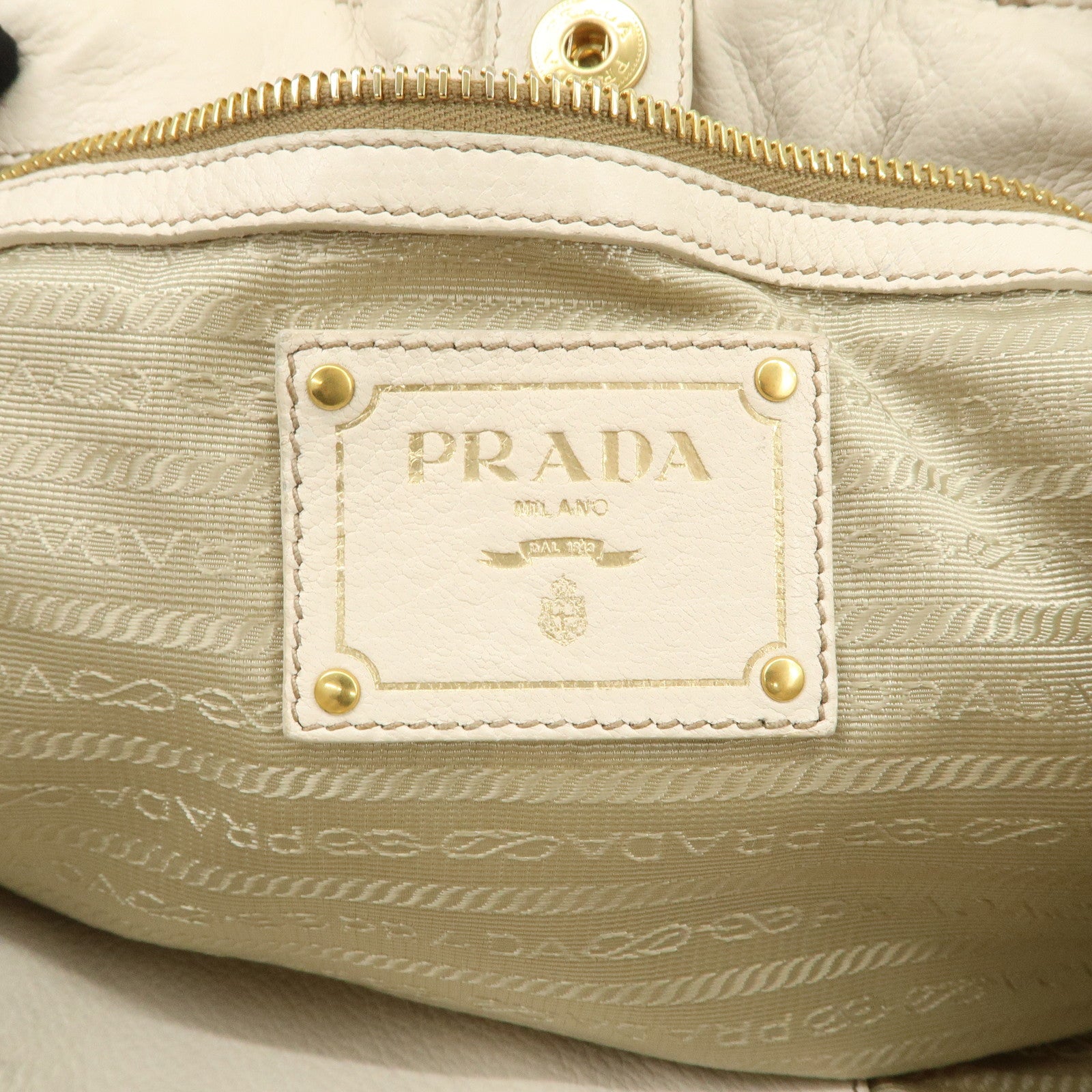 PRADA Leather 2Way Bag Tote Bag Brown White BN1773 Used