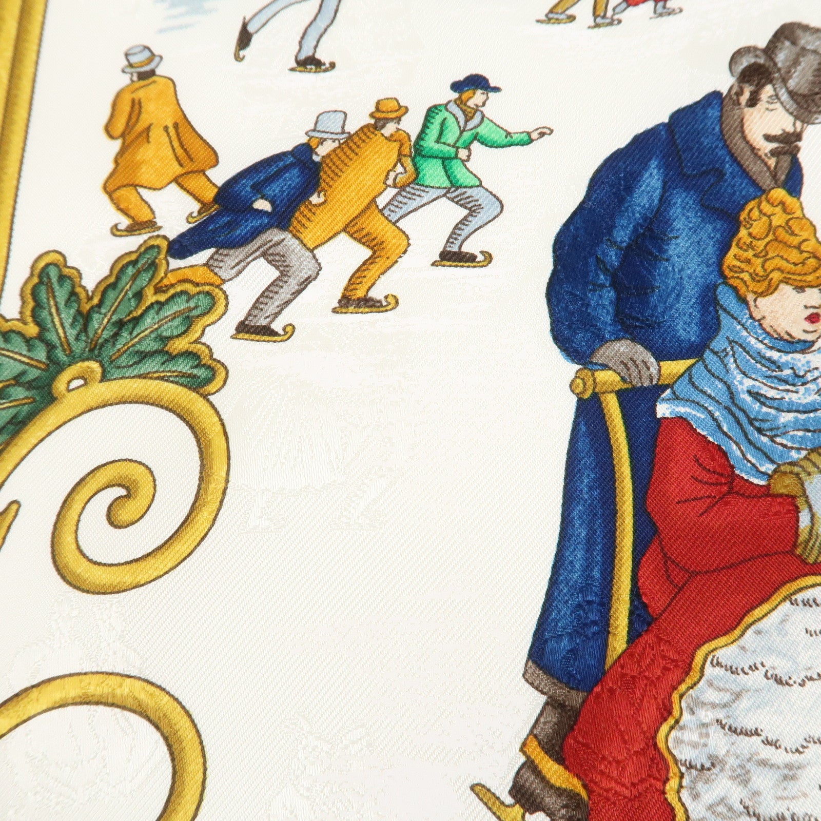 HERMES Carre 90 Silk 100% Scarf Joies d’Hiver Blue White Gold