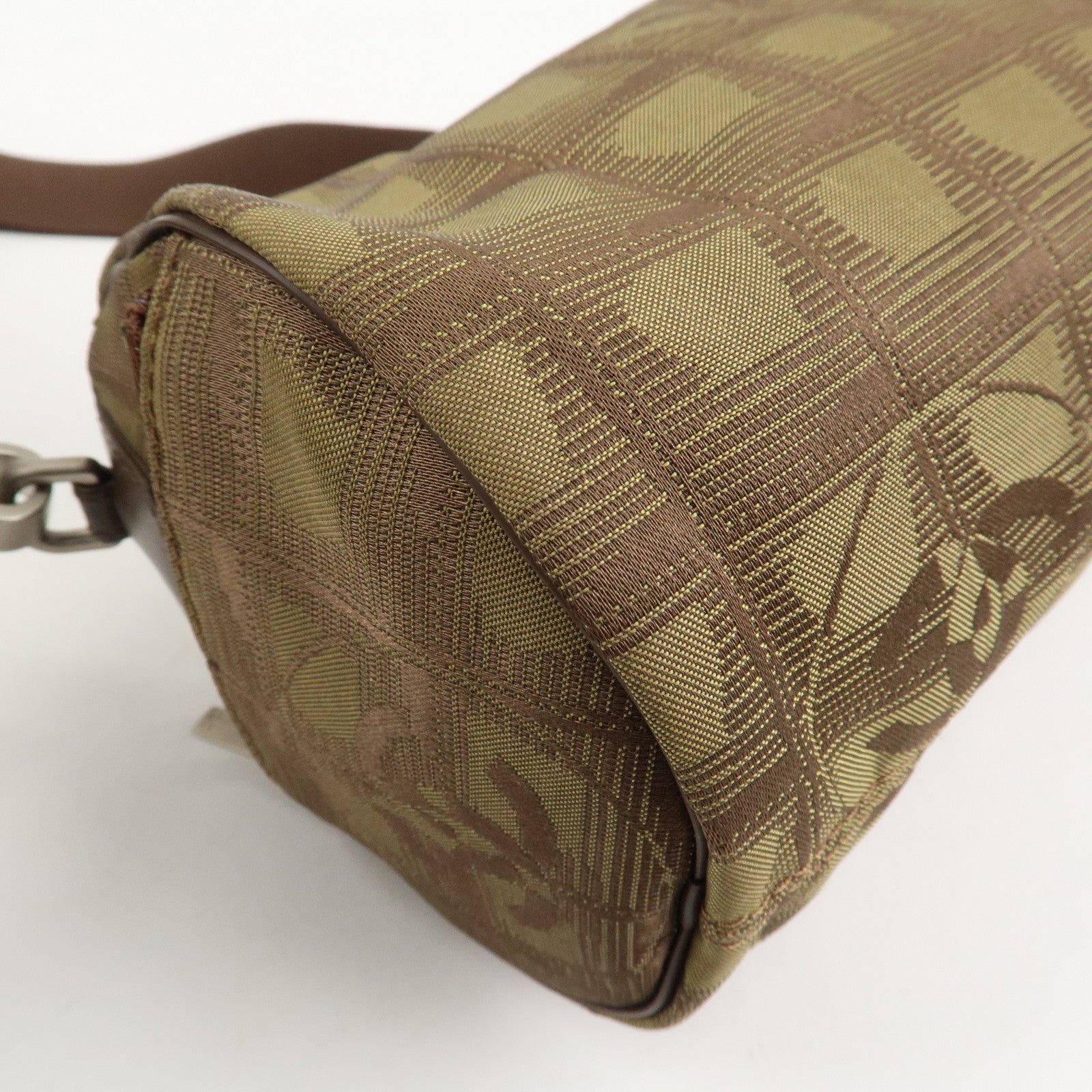 CHANEL New Travel Line Nylon Jacquard Shoulder Bag Khaki Used