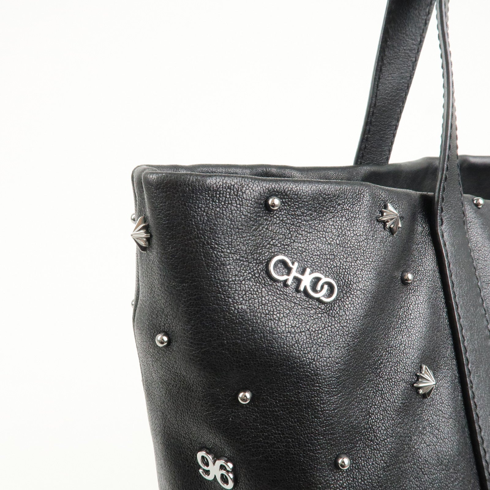 JIMMY CHOO Pimlico Leather N/S Tote Bag Shoulder Bag Studs Black