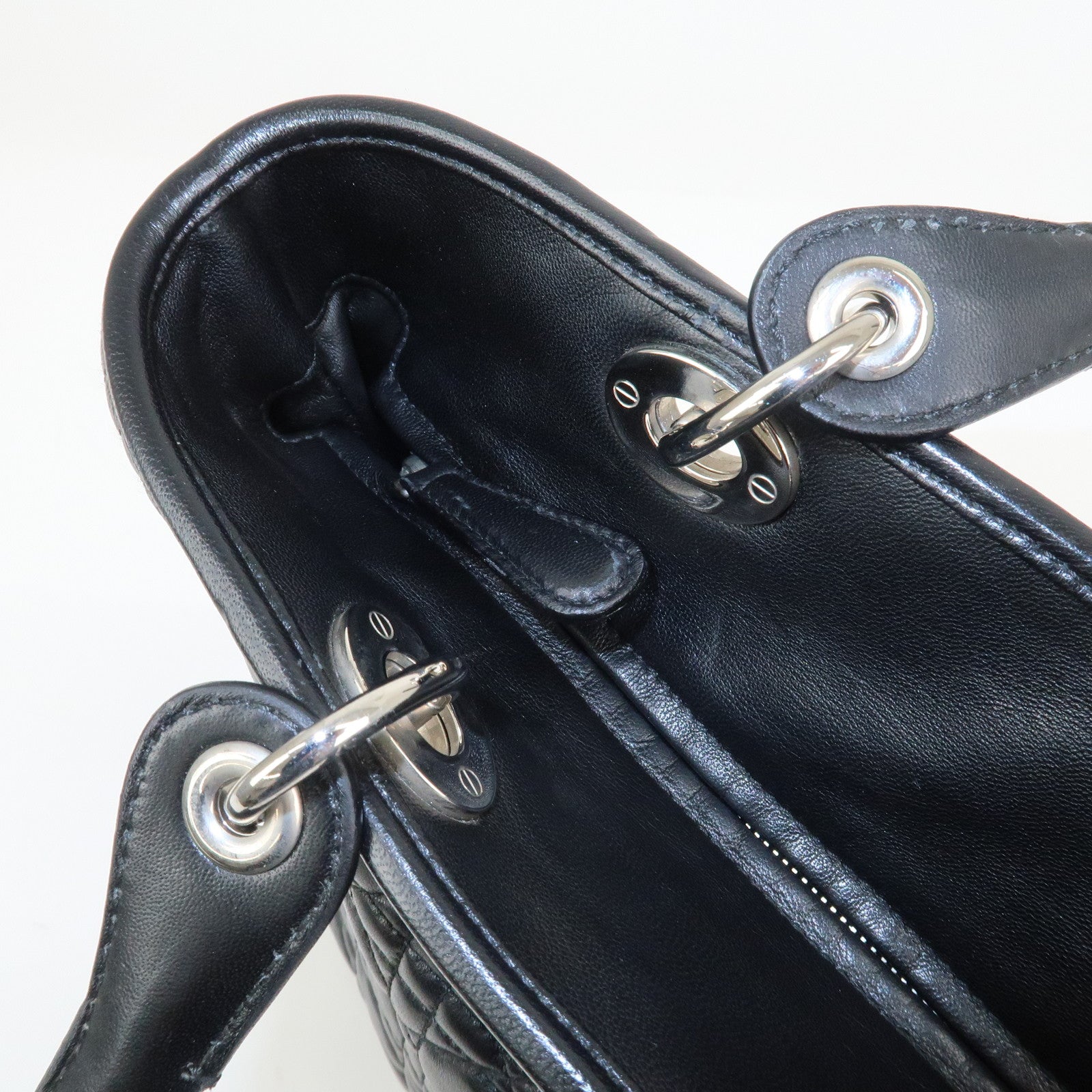 Christian Dior Lady Dior Cannage Leather Tote Bag Hand Bag Black