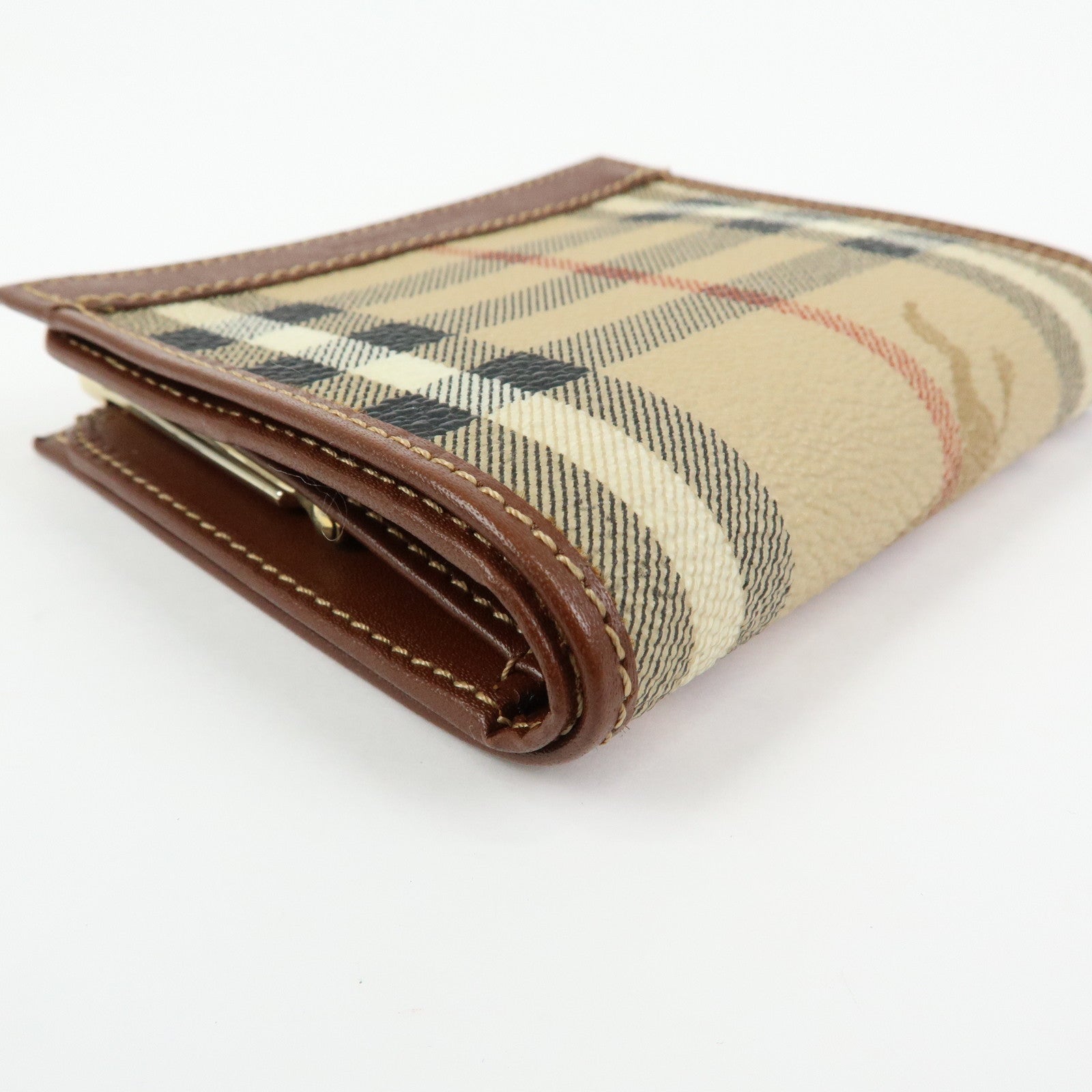 BURBERRY Nova Plaid PVC Coated Canvas Leather Compact Wallet Beige