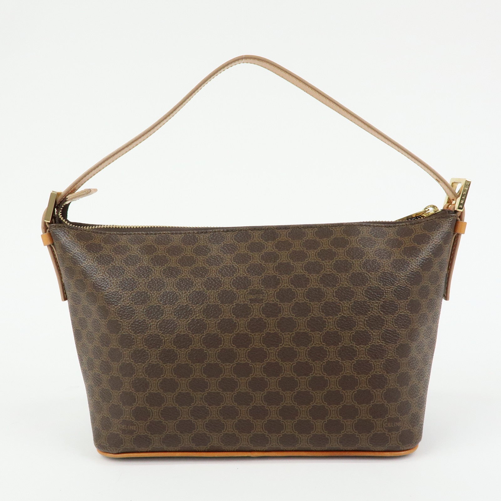 CELINE Macadam PVC Coated Canvas Leather Hand Bag Brown Beige