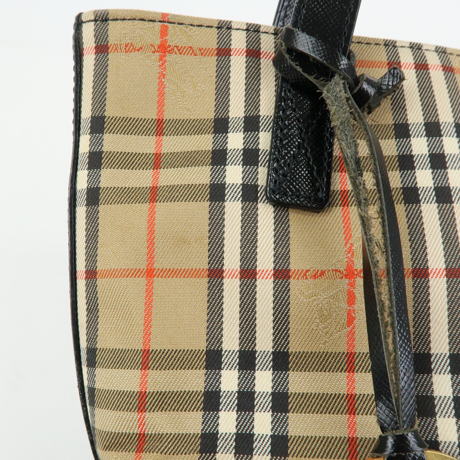 BURBERRY Nova Plaid Canvas Leather Hand Bag Tote Bag Beige Black