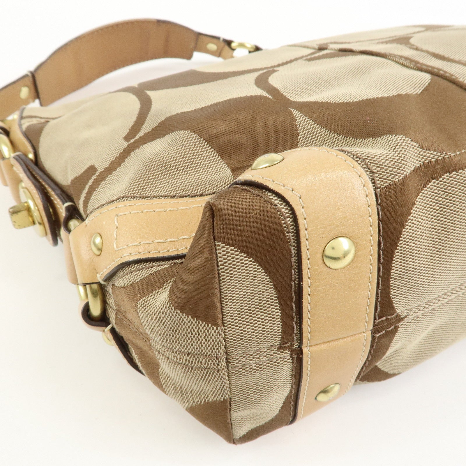 COACH Signature Canvas Leather Shoulder Hand Bag Beige