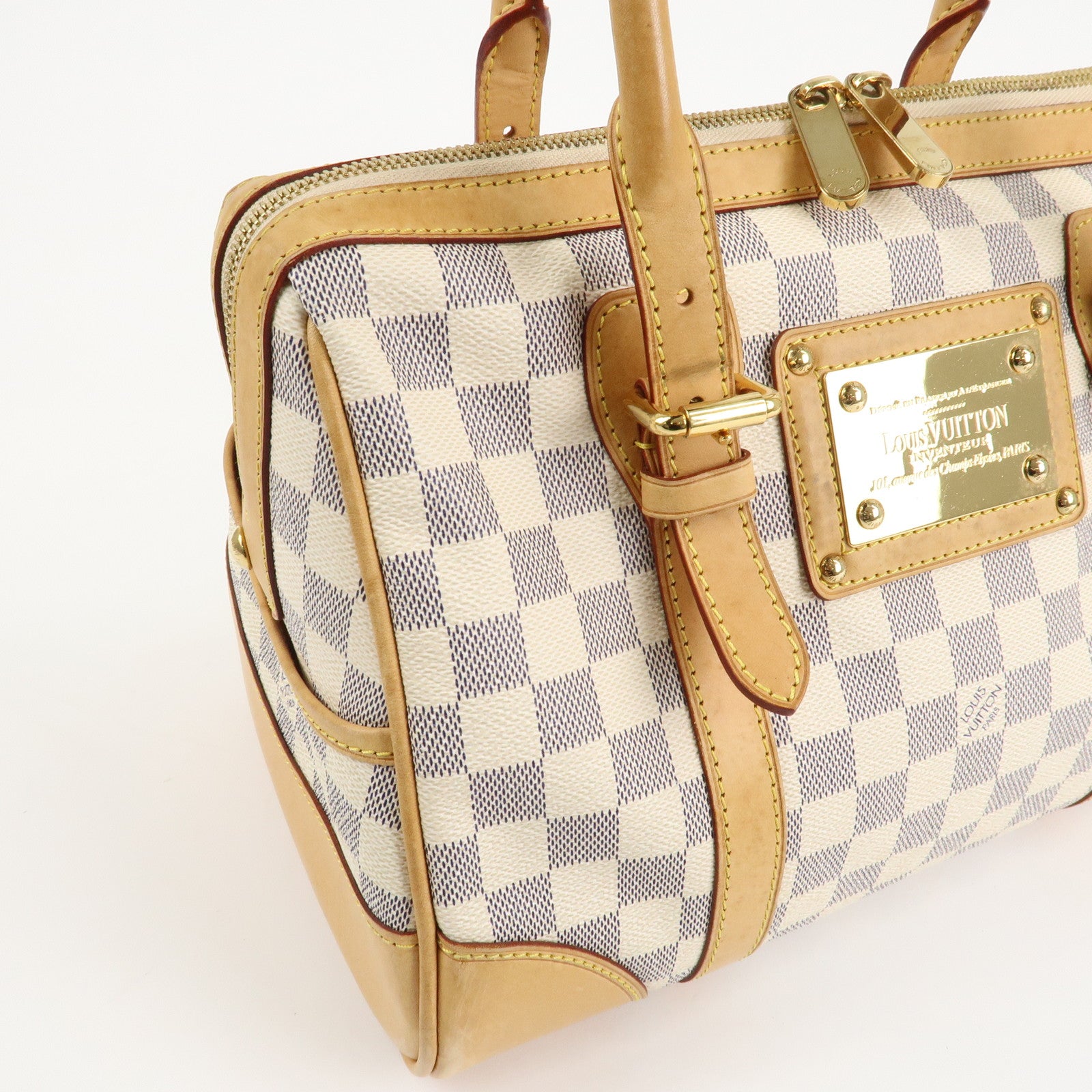 Louis Vuitton Damier Azur Leather Canvas Berkeley Hand Bag N52001 Used
