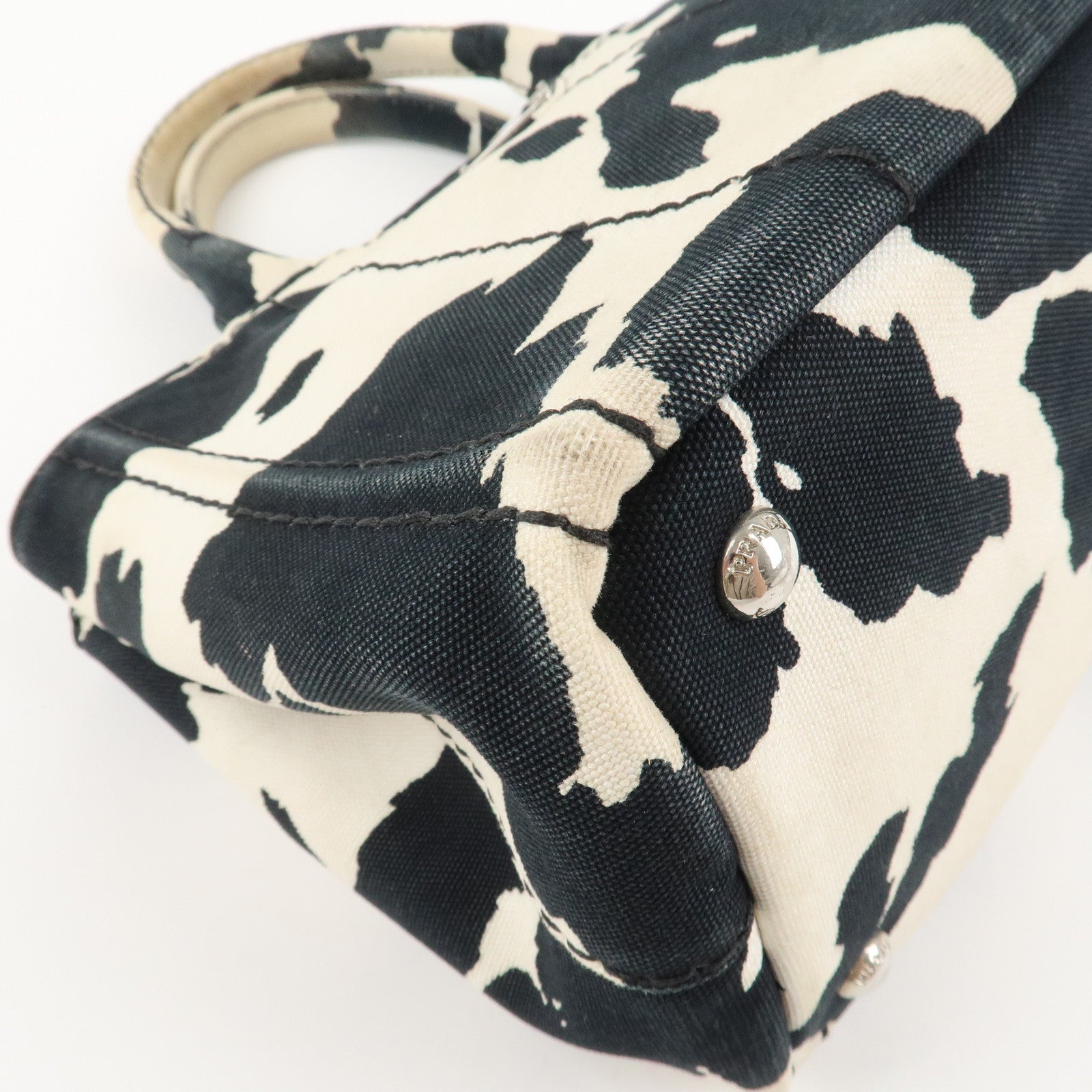 PRADA Logo Canapa Mini Canvas 2Way Bag Hand Bag Black White B2439G Used