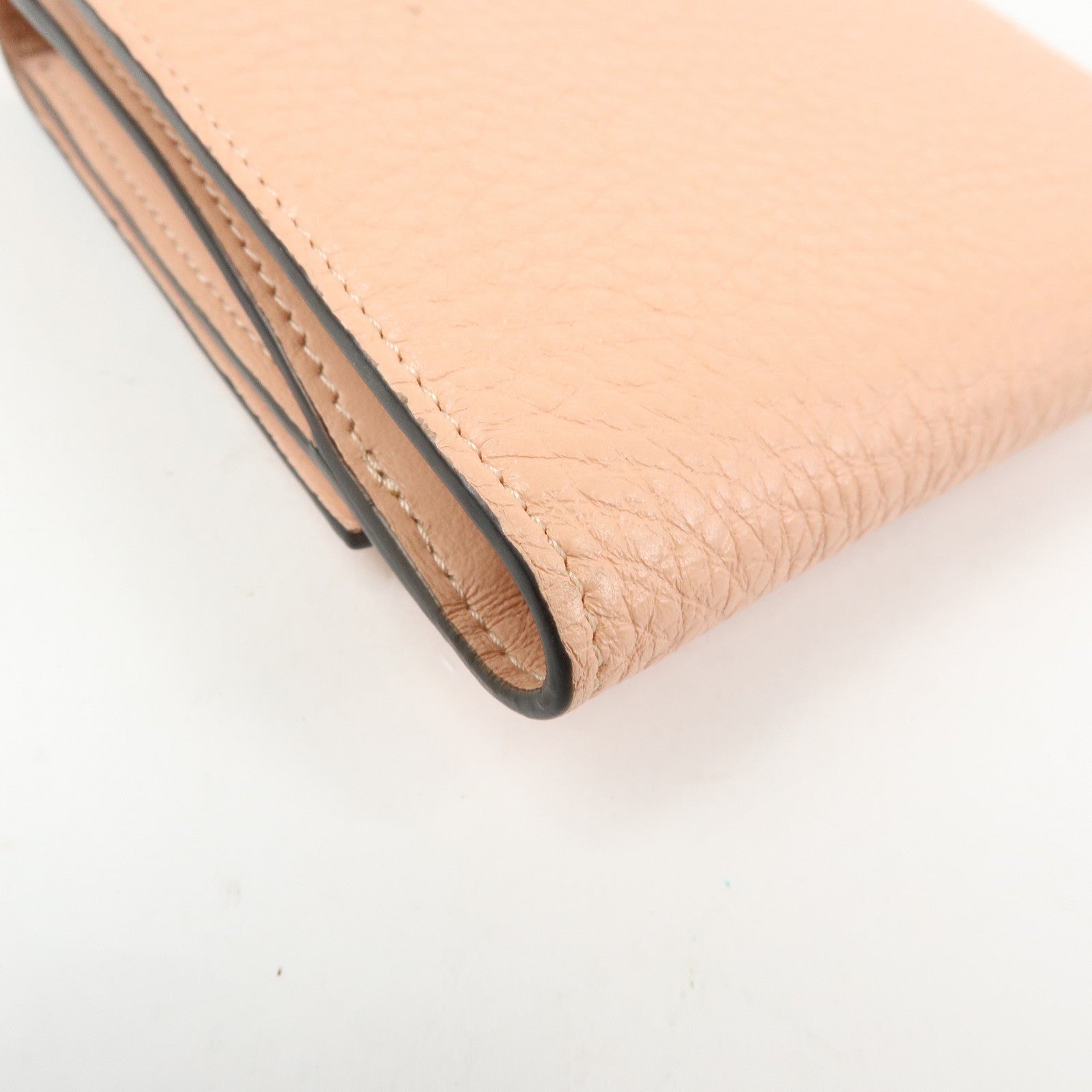 FENDI Selleria Leather Tri-fold Compact Wallet Pink Beige 8M0438
