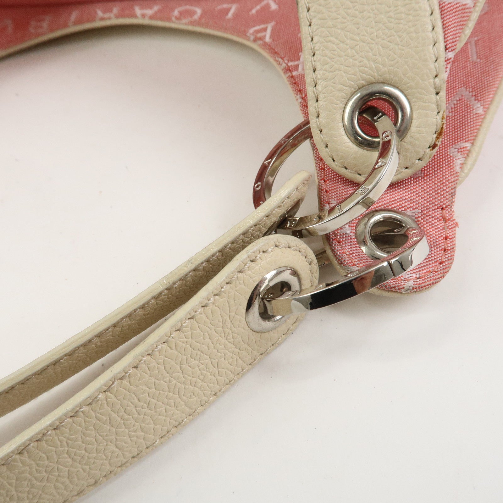 BVLGARI Logo Mania Canvas Leather Shoulder Bag Hand Bag Pink