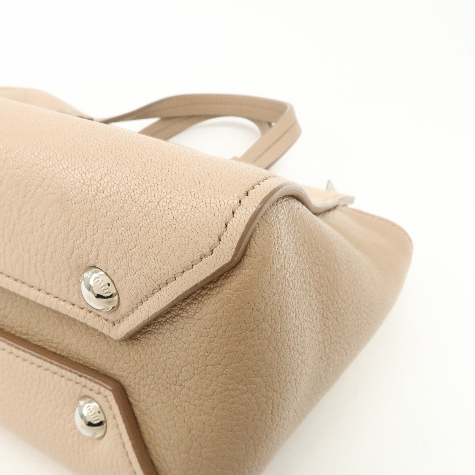 MIU MIU Leather 2Way Hand Bag Beige Pink Beige 5BB006