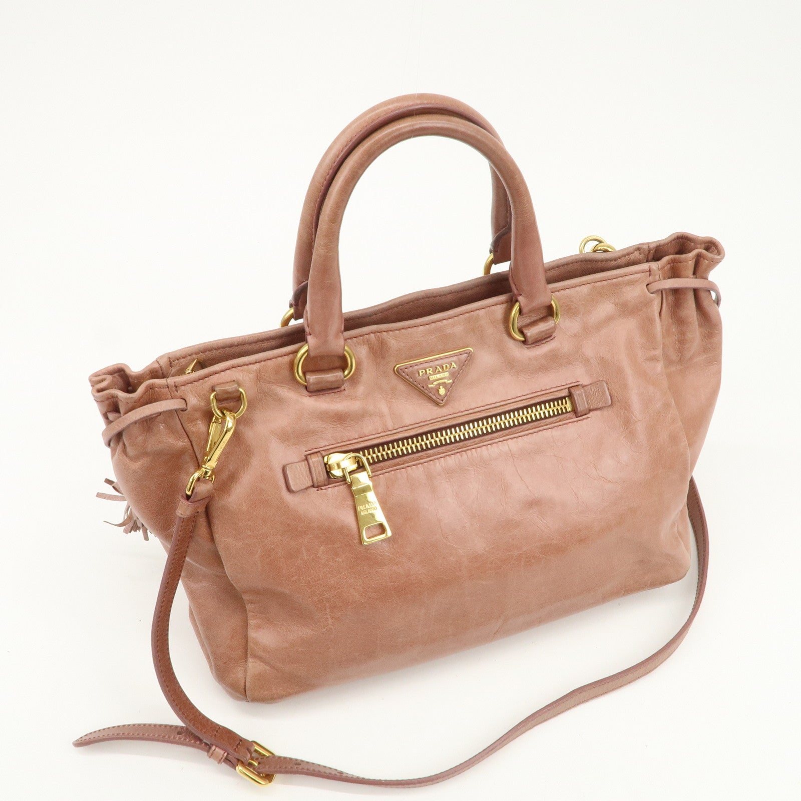 PRADA Triangle Logo Leather 2Way Shoulder Bag Hand Bag Pink BN1921