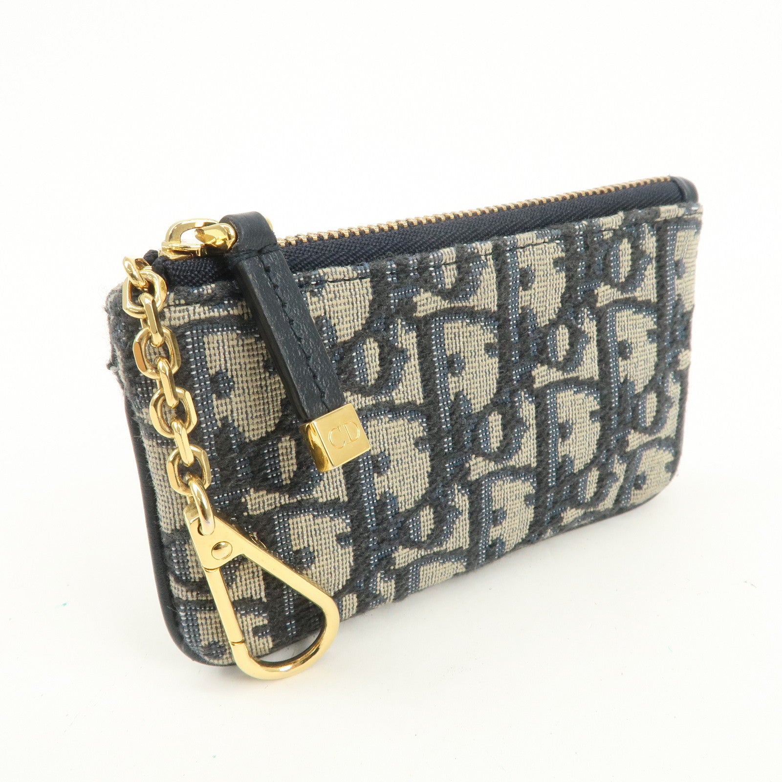 Christian Dior Trotter Canvas Leather Coin Case Key Case Navy