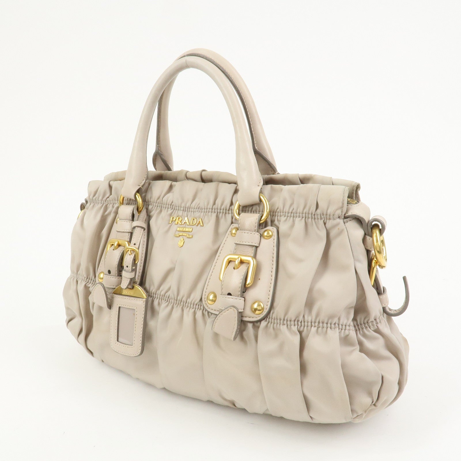 PRADA Nylon Leather 2Way Bag Hand Bag Shoulder Bag Gray BN1407