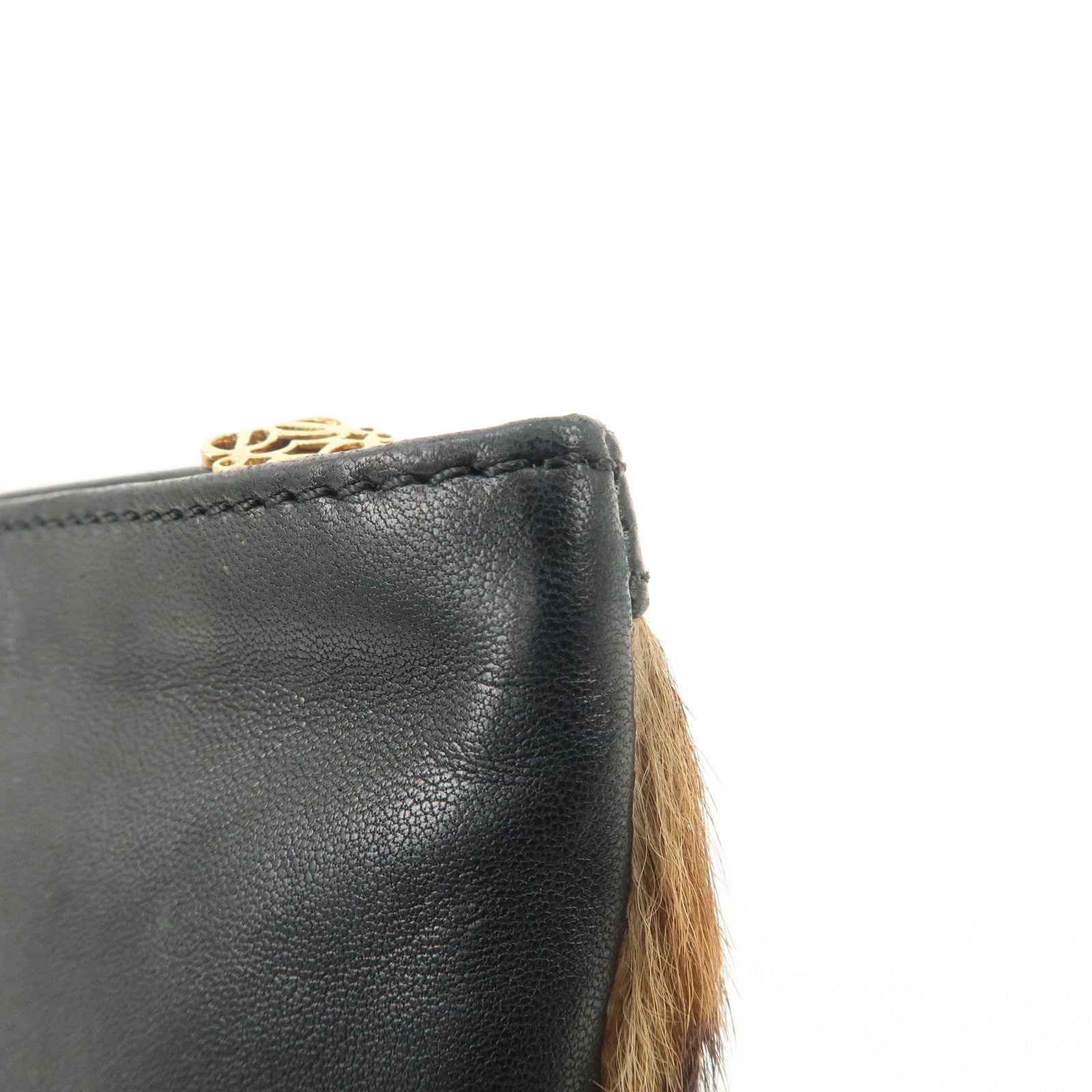 LOEWE Pony Hair Leather Pouch Leopard Brown Black Gold HDW Used