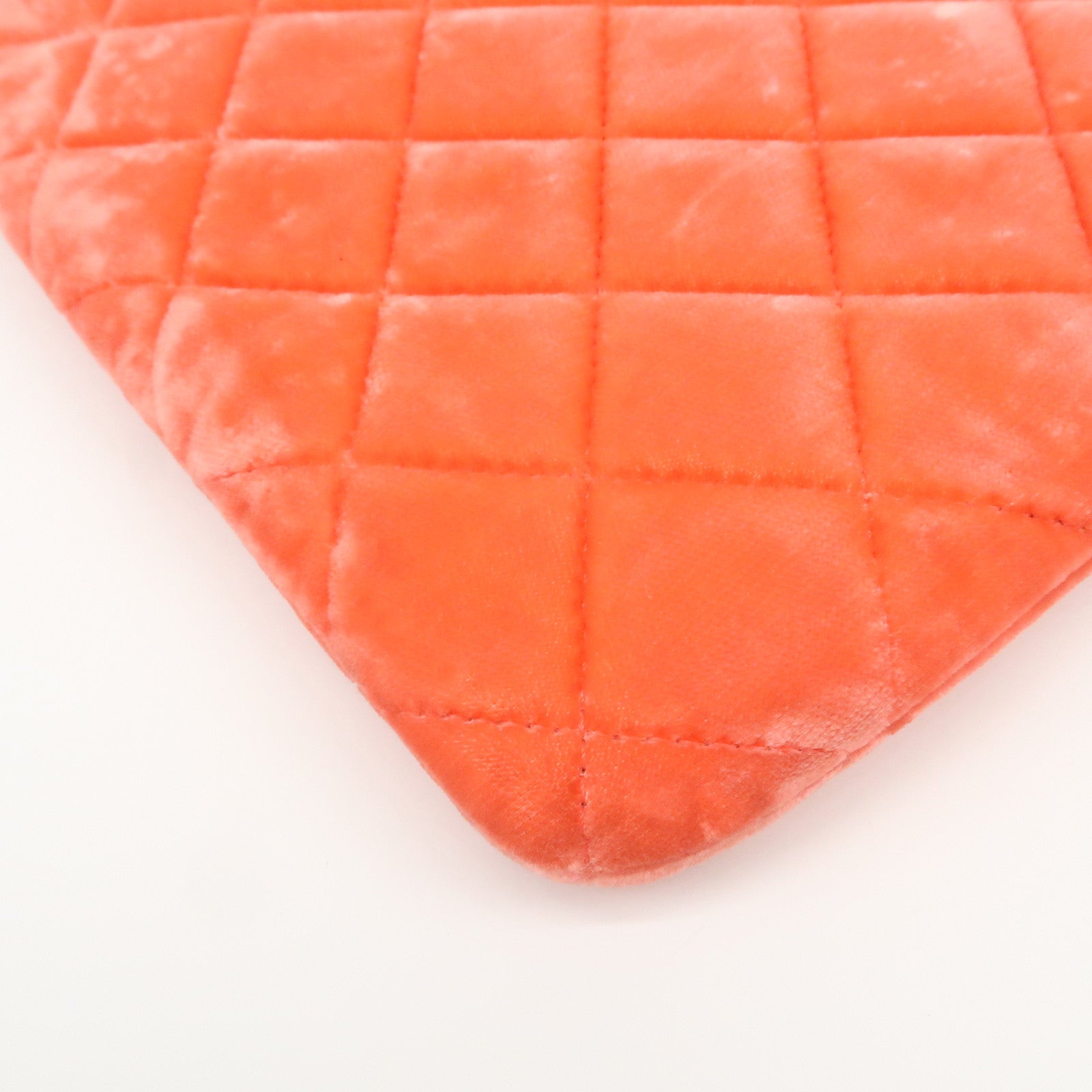 CHANEL COCO Mark Matelasse Velour Leather Clutch Bag Orange