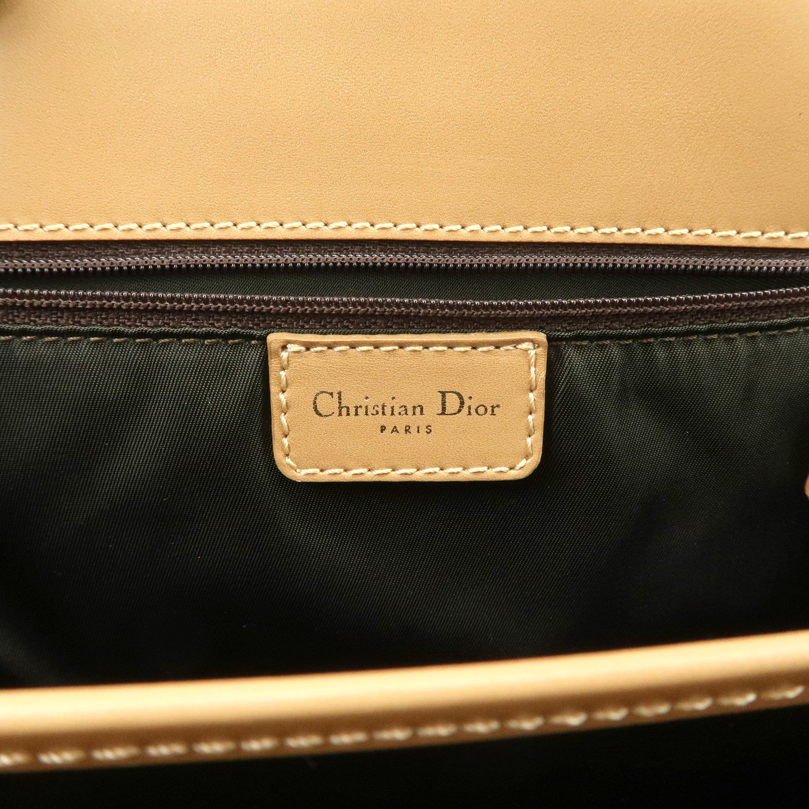 Christian Dior Trotter Jacquard Leather Hand Bag Brown Gold HDW
