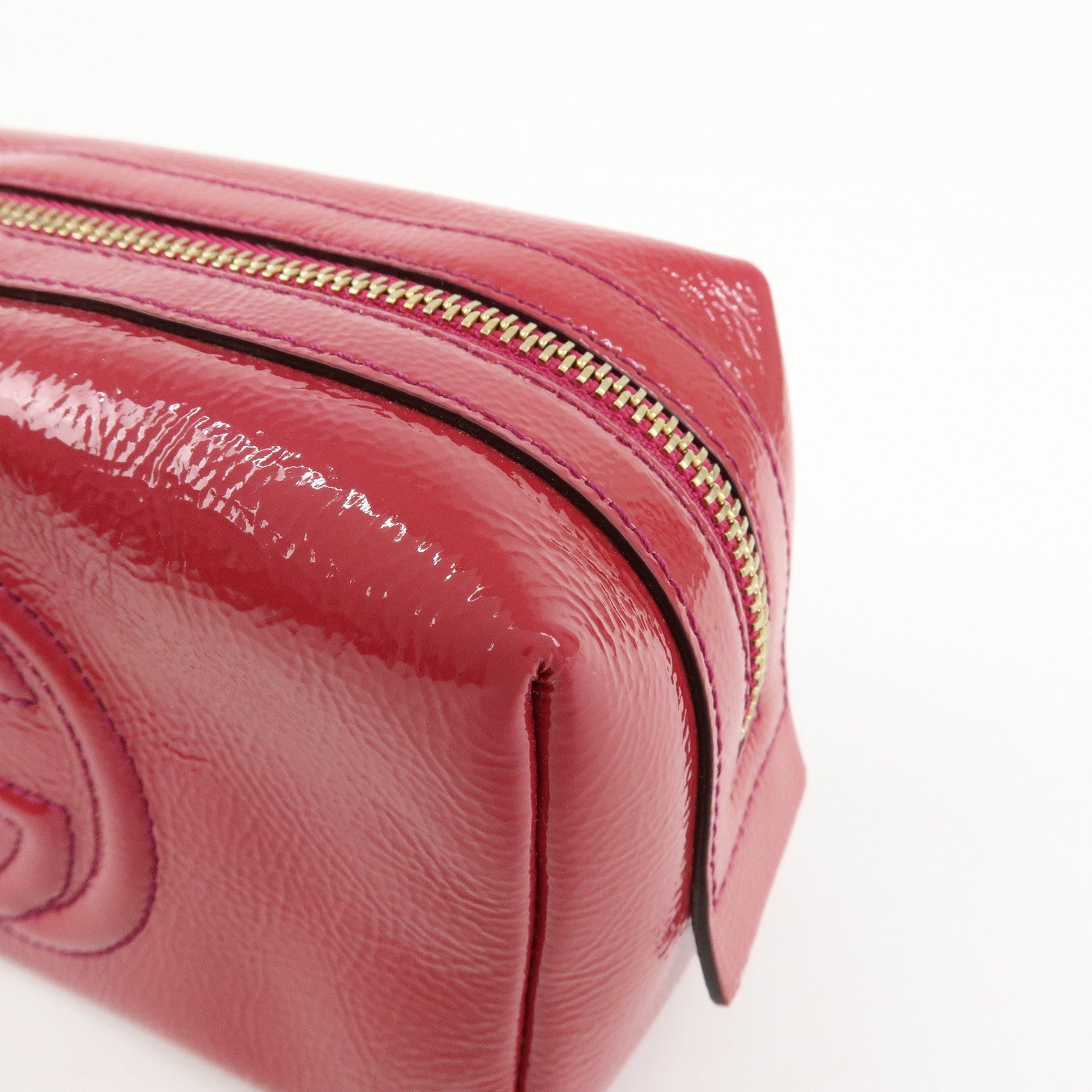 GUCCI Soho Interlocking G Nylon Patent Leather Cosmetic Pouch Pink