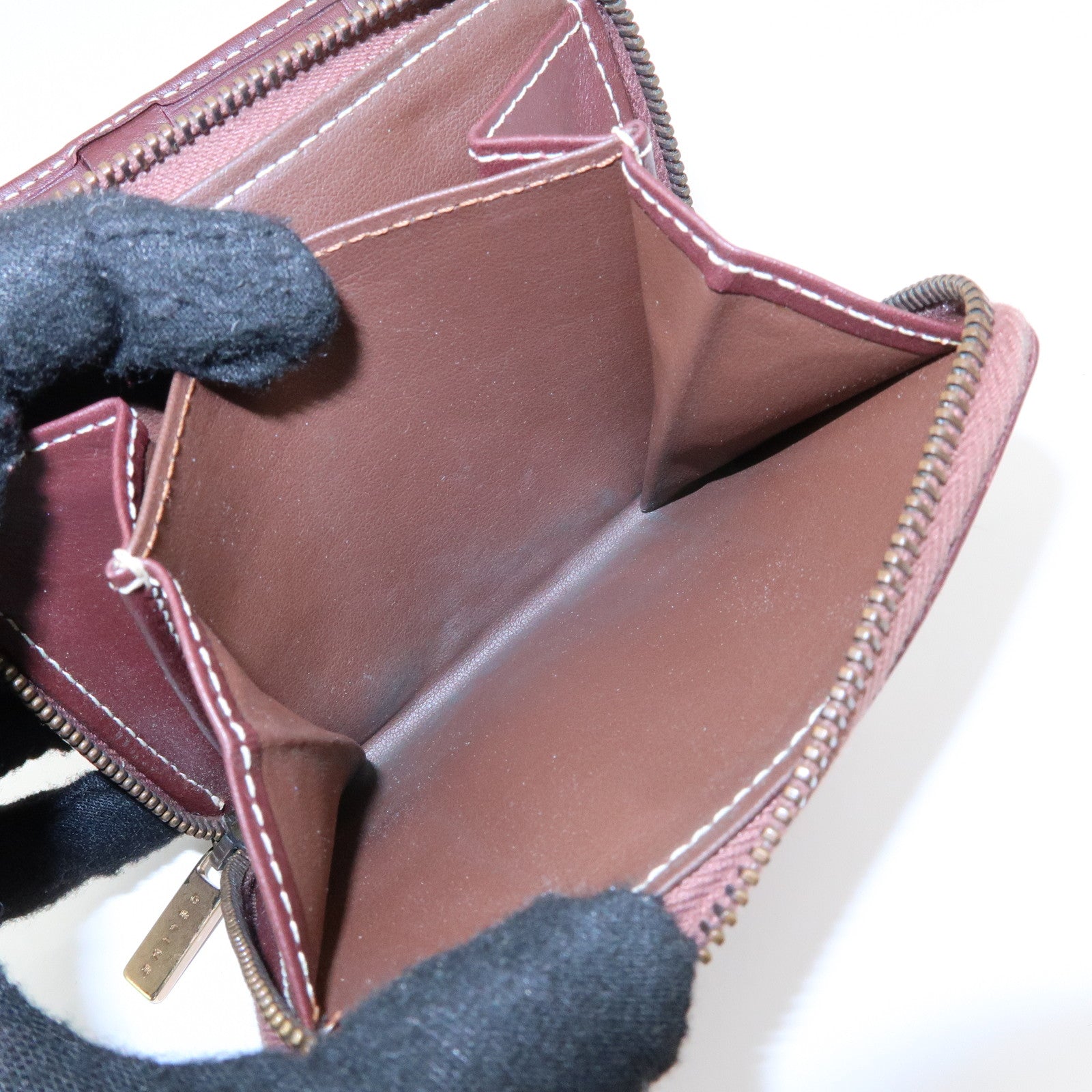 CELINE Macadam Denim Leather Bi-fold Compact Wallet Bordeaux
