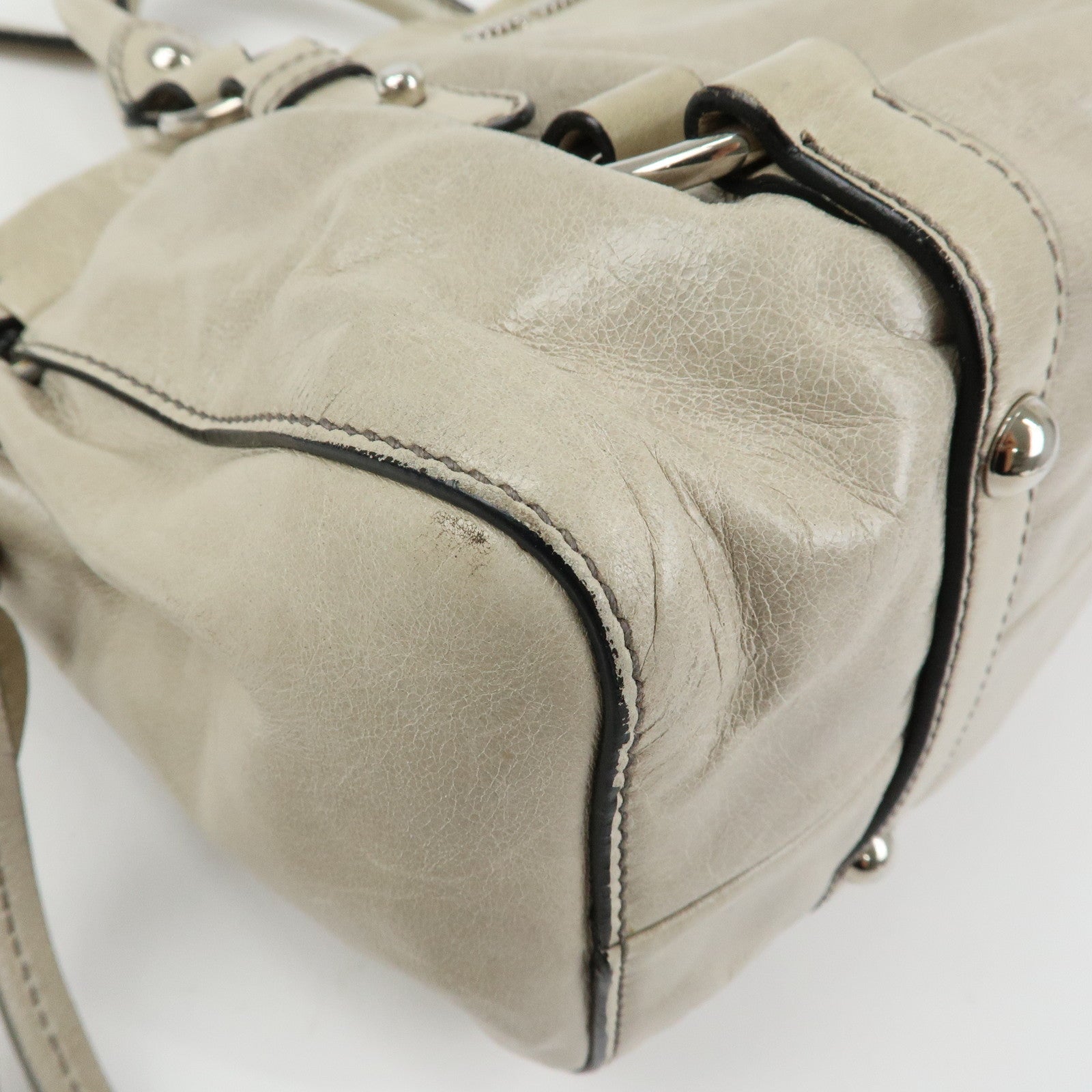 MIU MIU Logo Leather 2Way Bag Hand Bag Shoulder Bag Gray