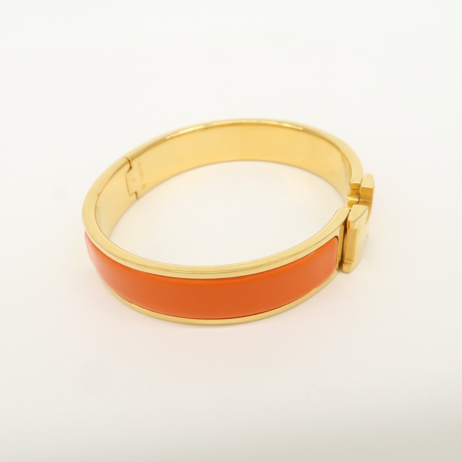 HERMES Clik Clac PM H Logo Metal Bracelet Gold Orange