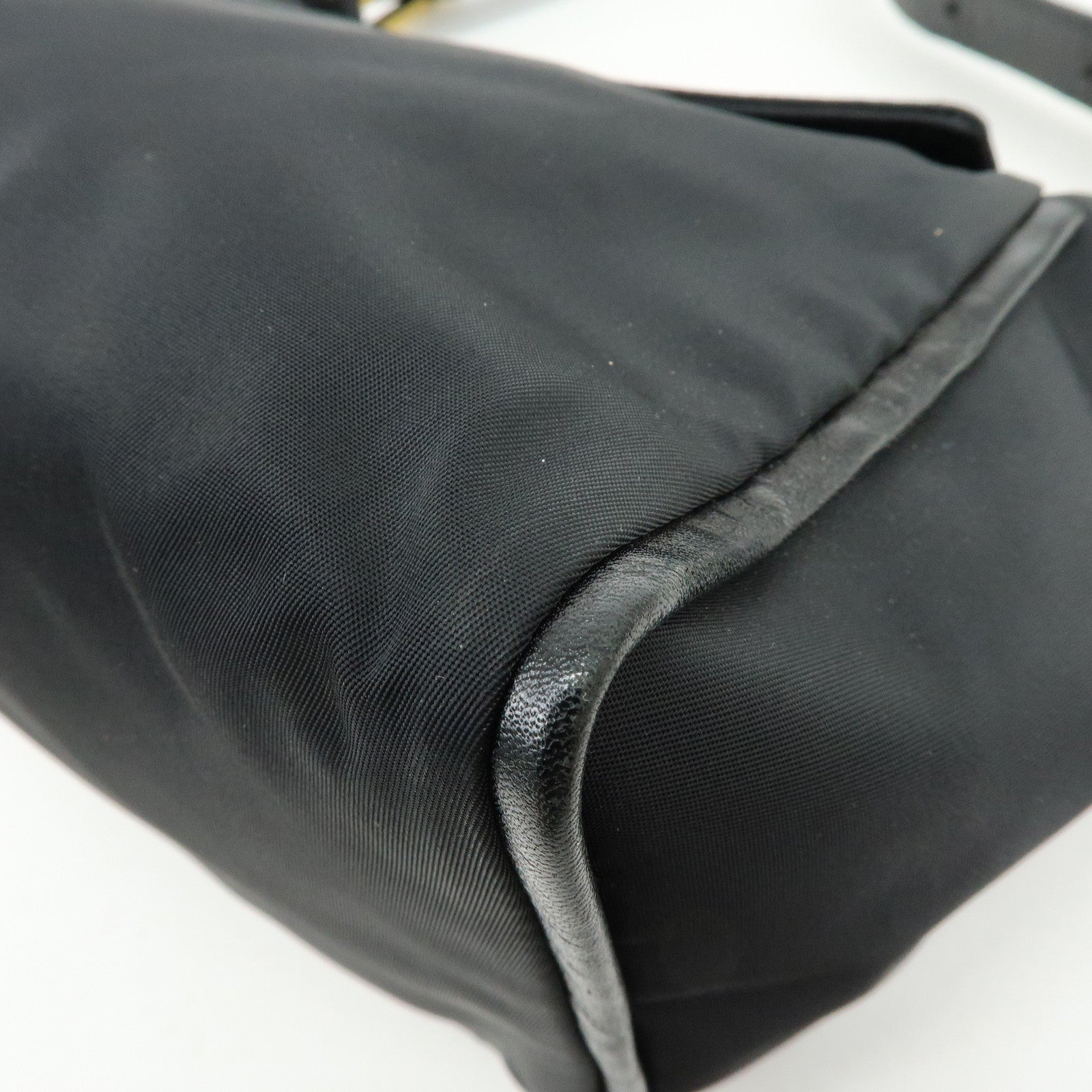 FENDI Nylon Leather Hand Bag Shoulder Bag Black 15333