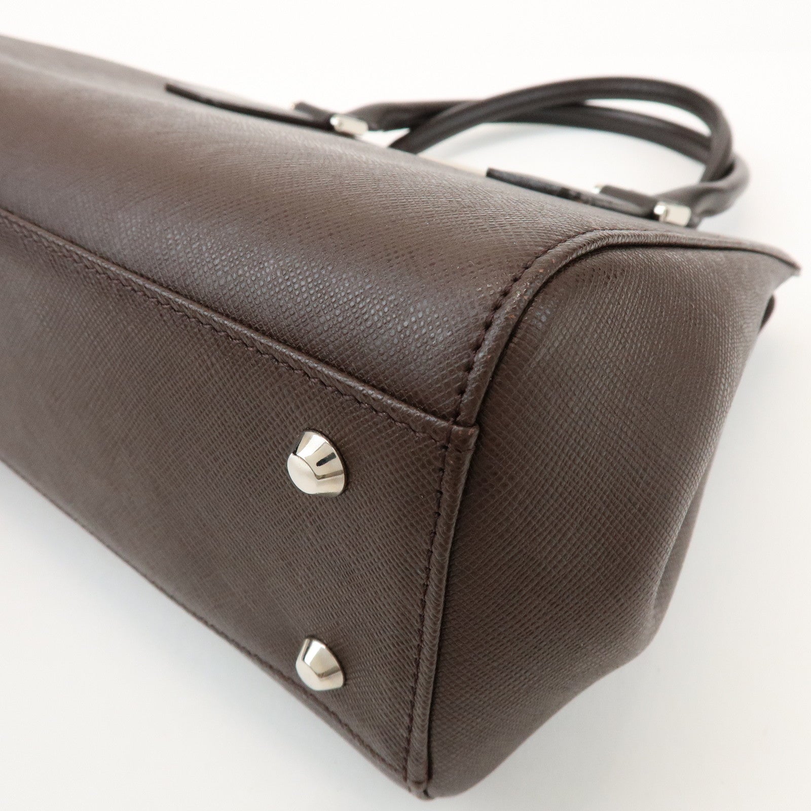 BURBERRY Logo Leather Hand Bag Tote Bag Brown