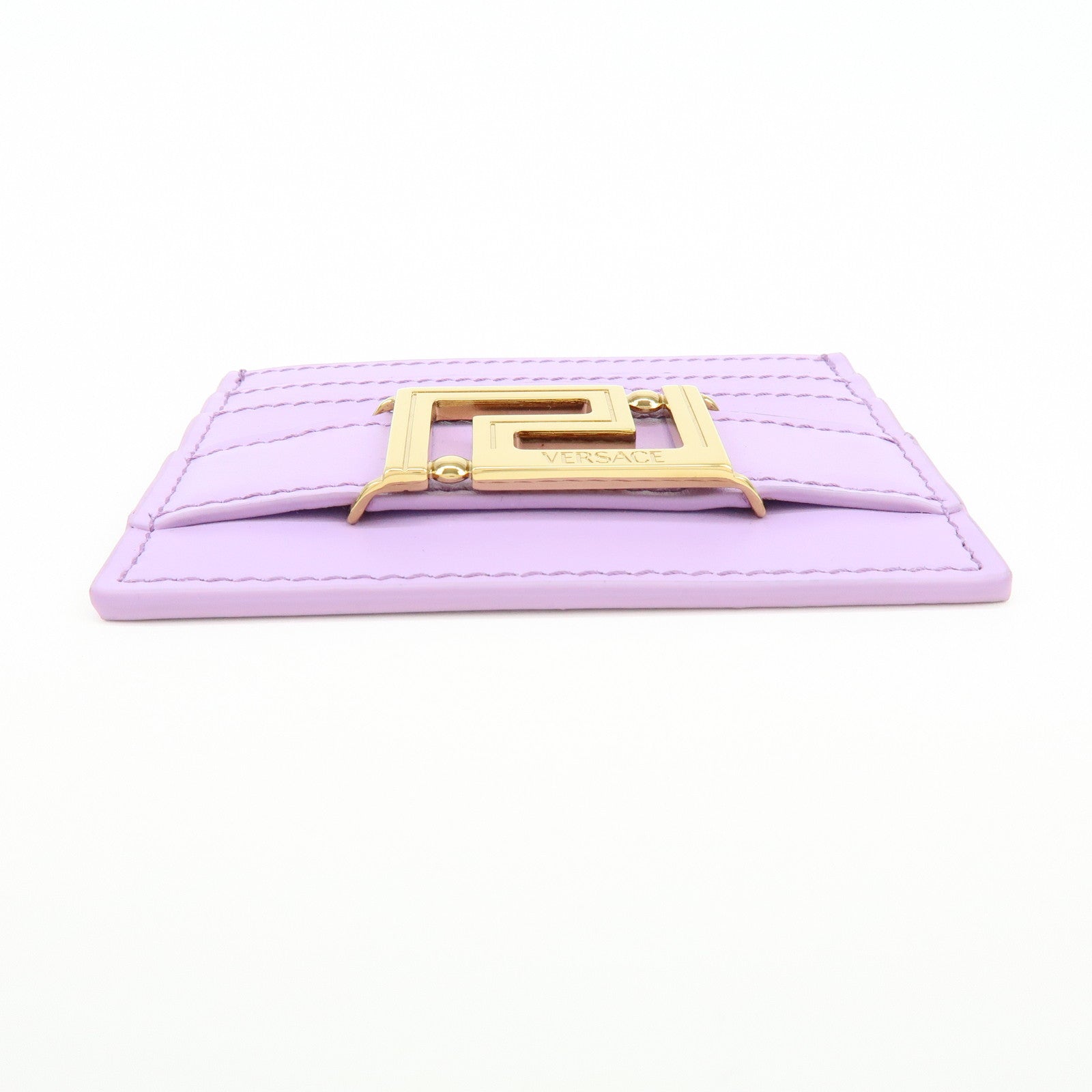 VERSACE Logo Leather Card Case Card Wallet Light Purple Gold