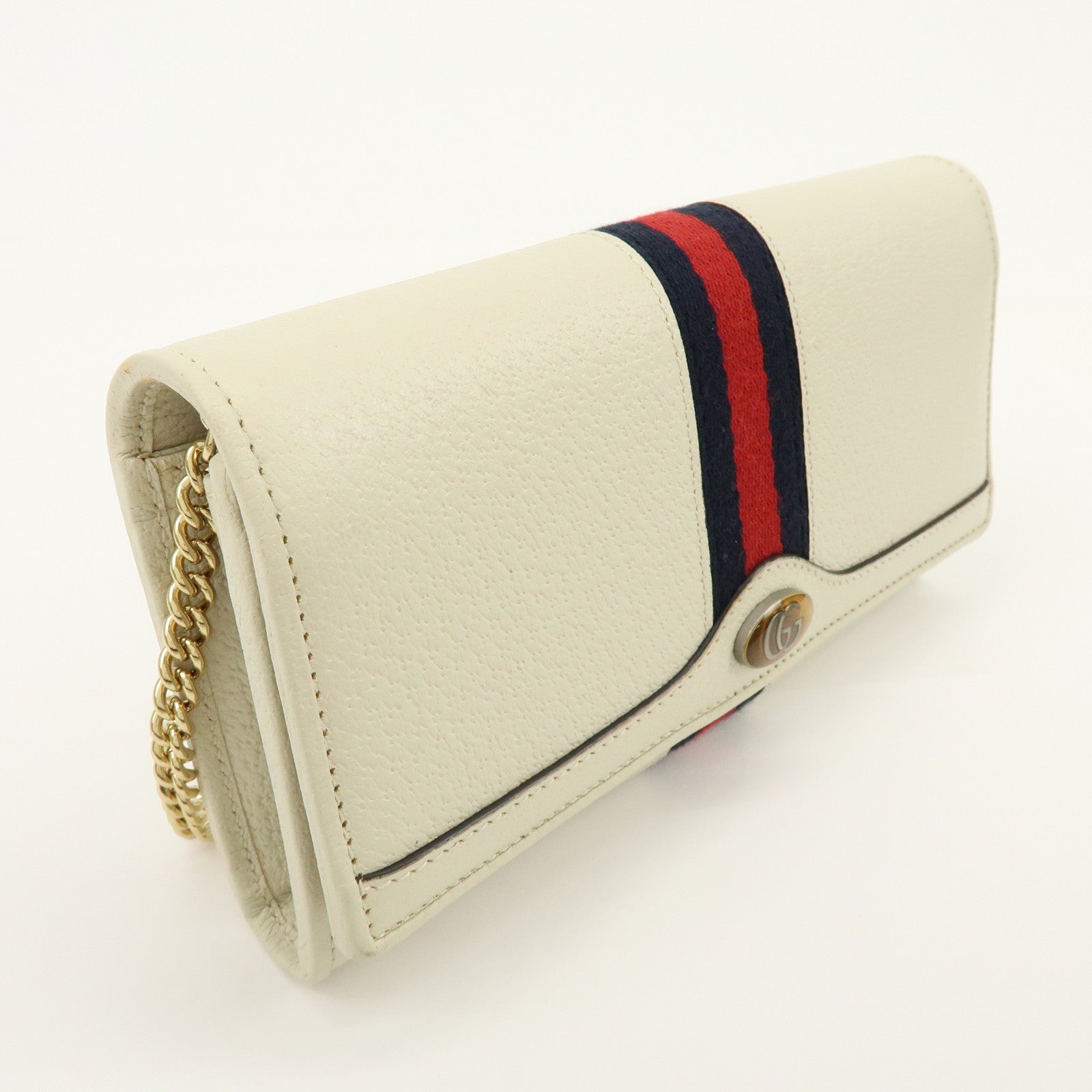 GUCCI Sherry GG Marmont Leather Chain Wallet Ivory 546592