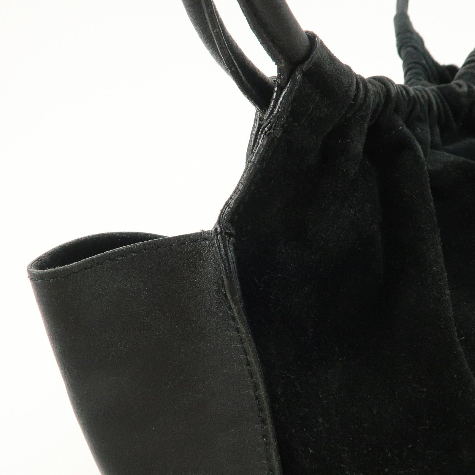 GUCCI Suede Leather Shoulder Bag Tote Bag Black 001.4332 Used