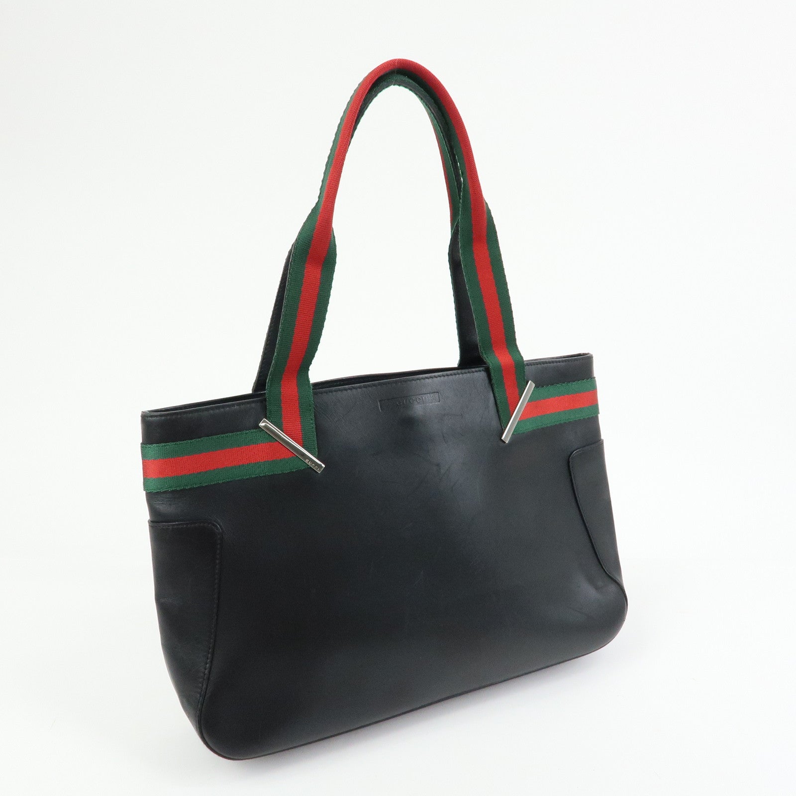 GUCCI Sherry Leather Tote Bag Shoulder Bag Hand Bag Black 73983
