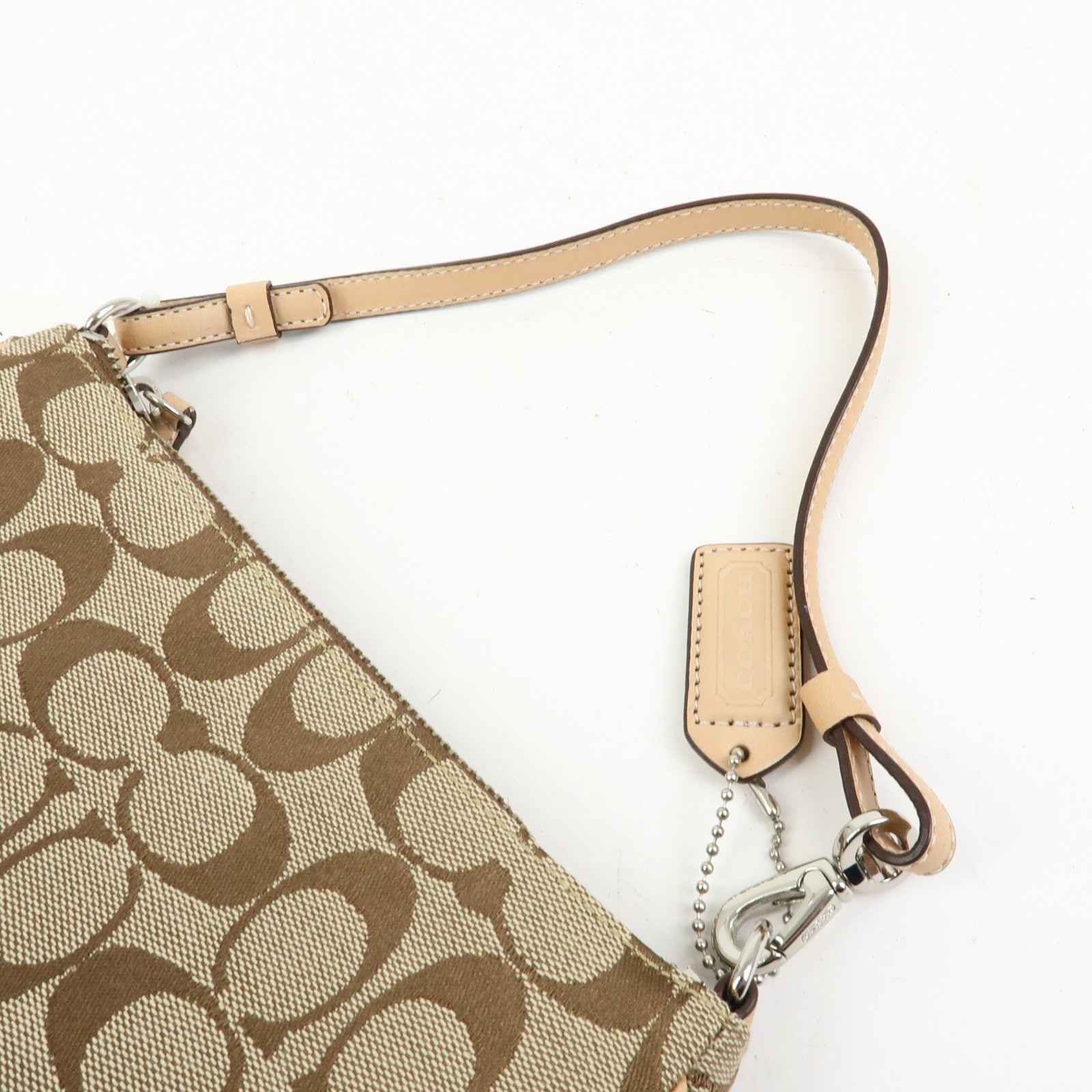 COACH Signature Canvas Leather Mini Hand Bag Brown Beige