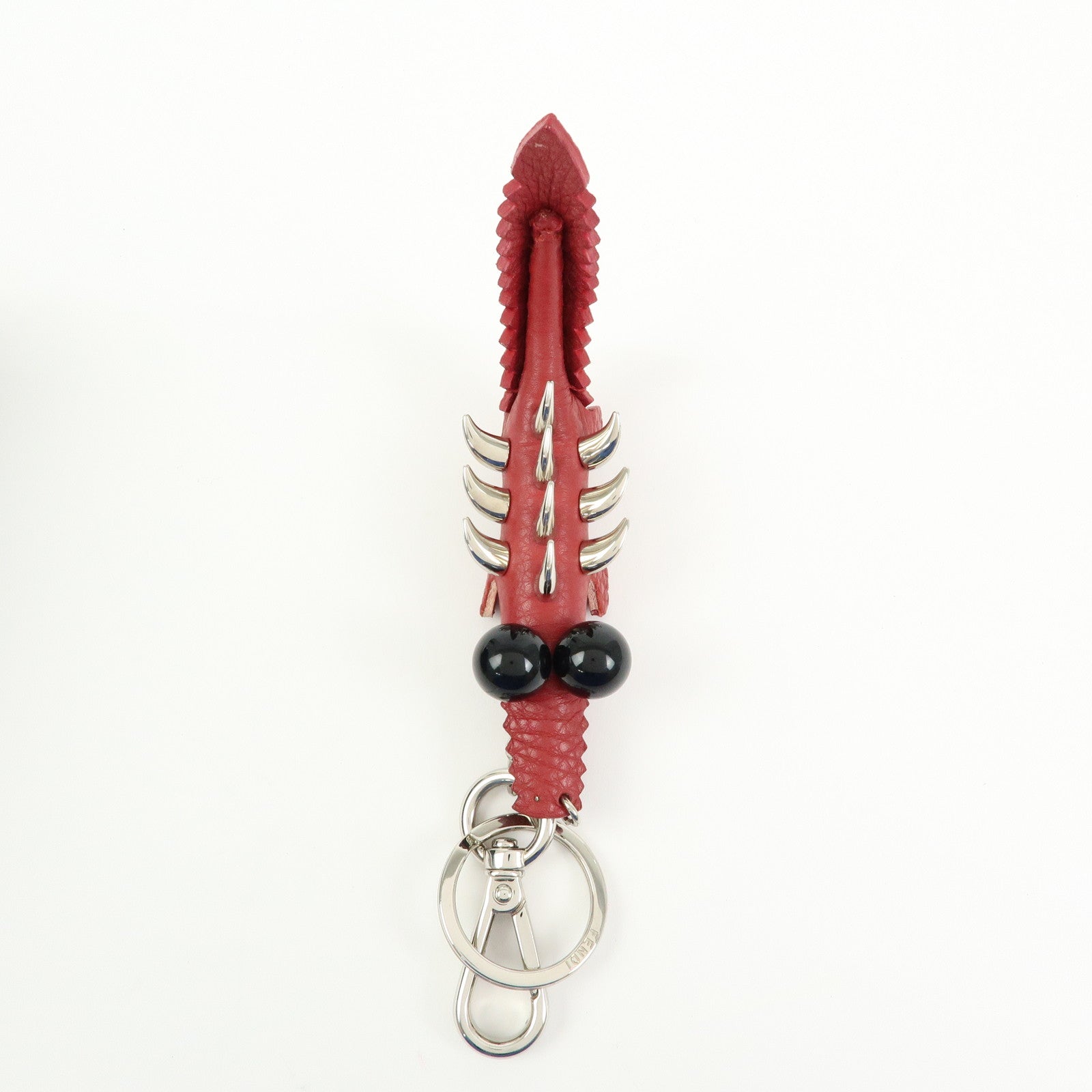 FENDI Calf Leather Alligator Bag Charm Key Chain Key Holder Red