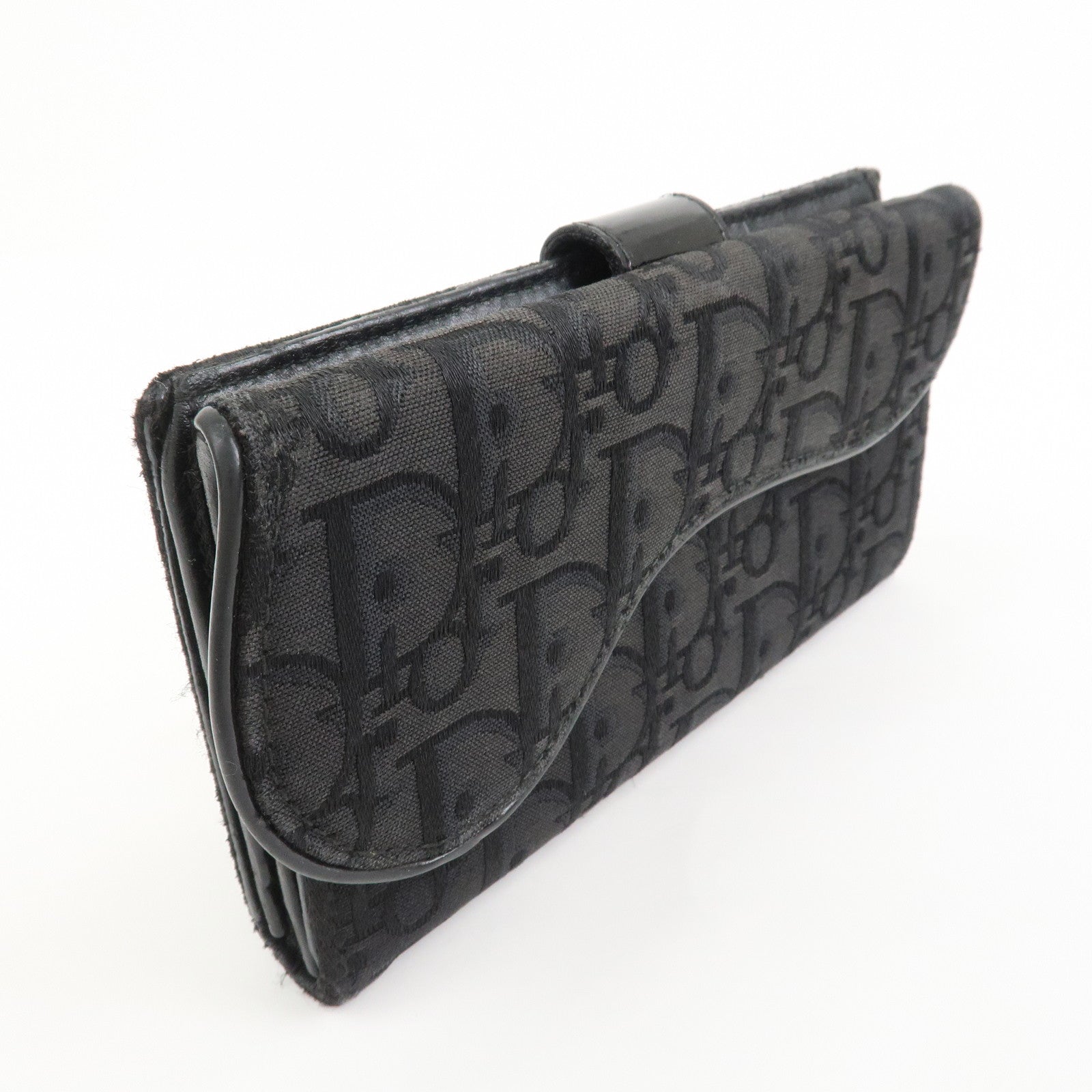 Christian Dior Trotter Canvas Patent Leather Saddle Wallet Black