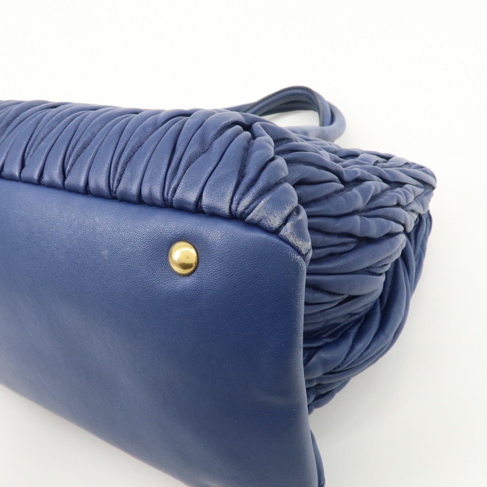 MIU MIU Matelasse Nappa Leather 2Way Bag Hand Bag Blue RN1047