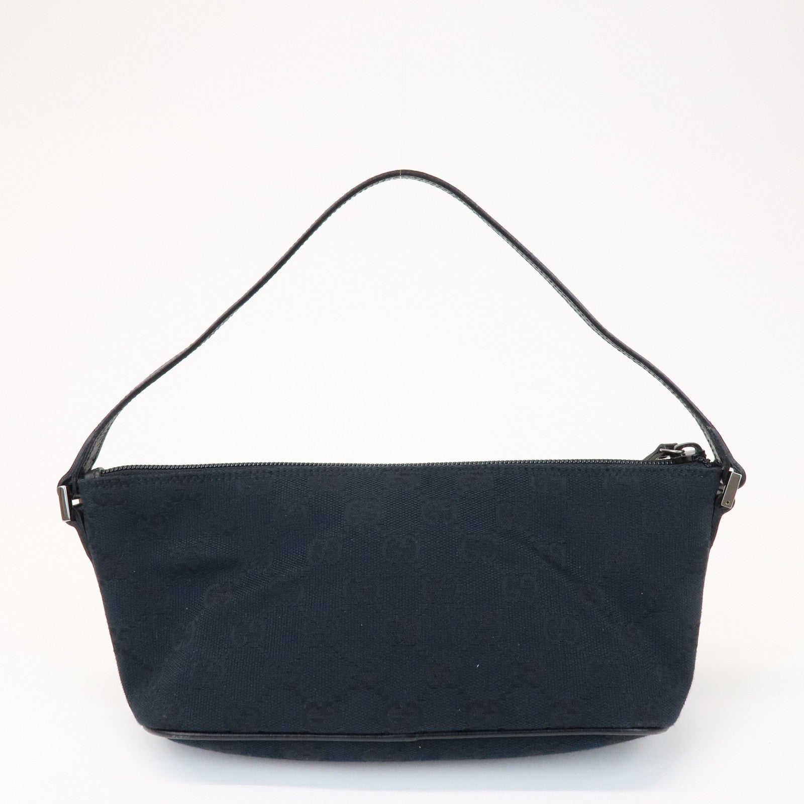 GUCCI Boat Bag GG Canvas Leather Pouch Hand Bag Black 07198