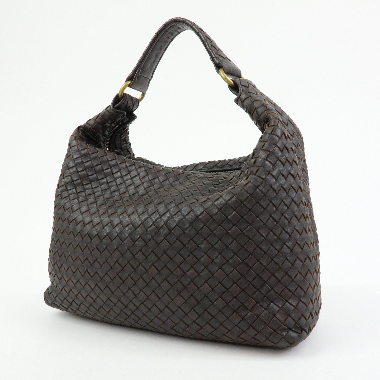 BOTTEGA VENETA Intrecciato Leather Shoulder Bag Dark Brown 181347