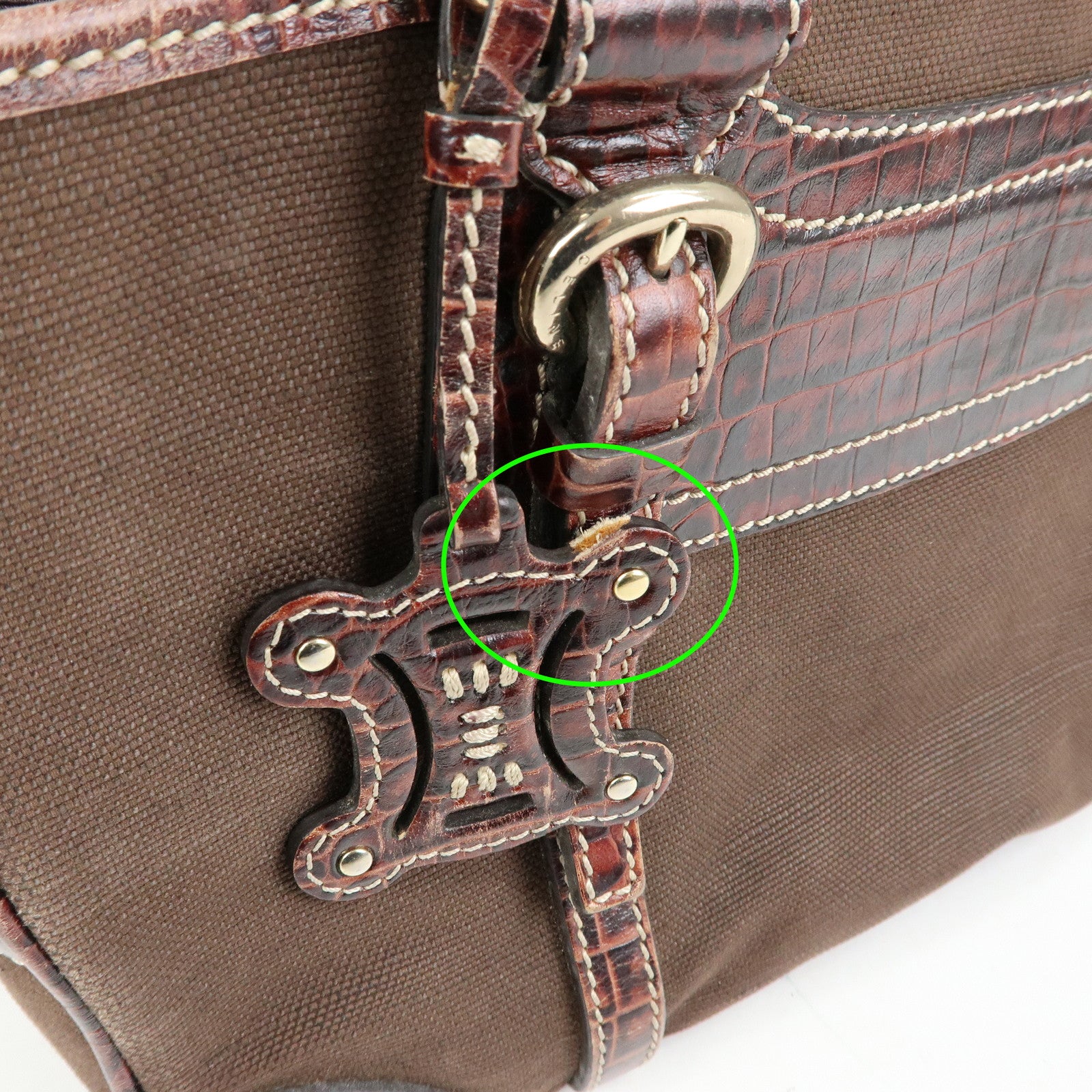 CELINE Macadam Boogie Bag Canvas Leather Hand Bag Brown