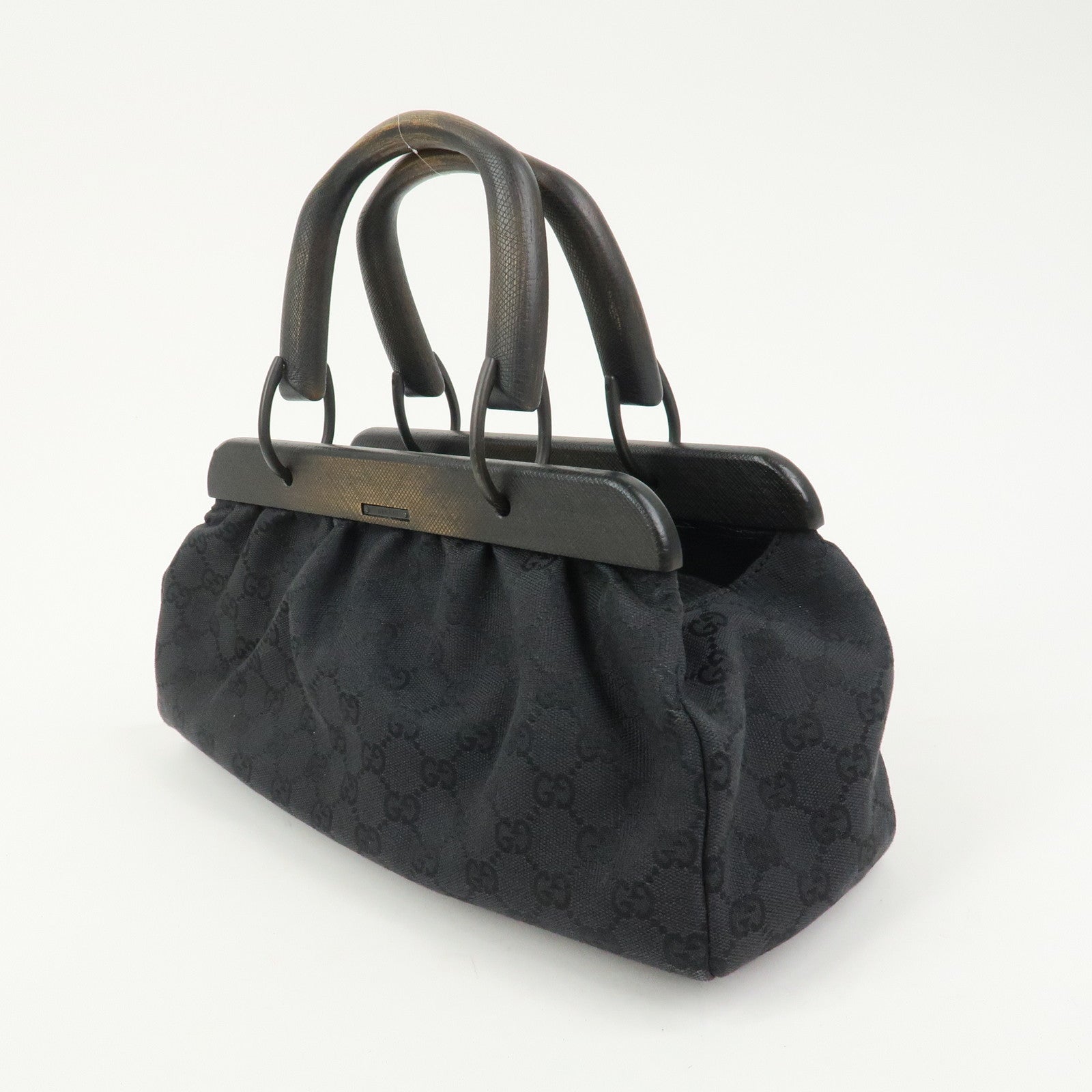 GUCCI GG Monogram Canvas Wood Handle Hand Bag Black 112683