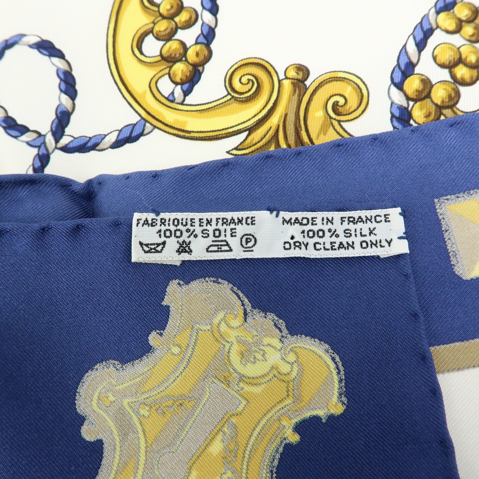 HERMES Carre 90 Silk 100% Scarf LES CLES THE KEYS RARE White Navy