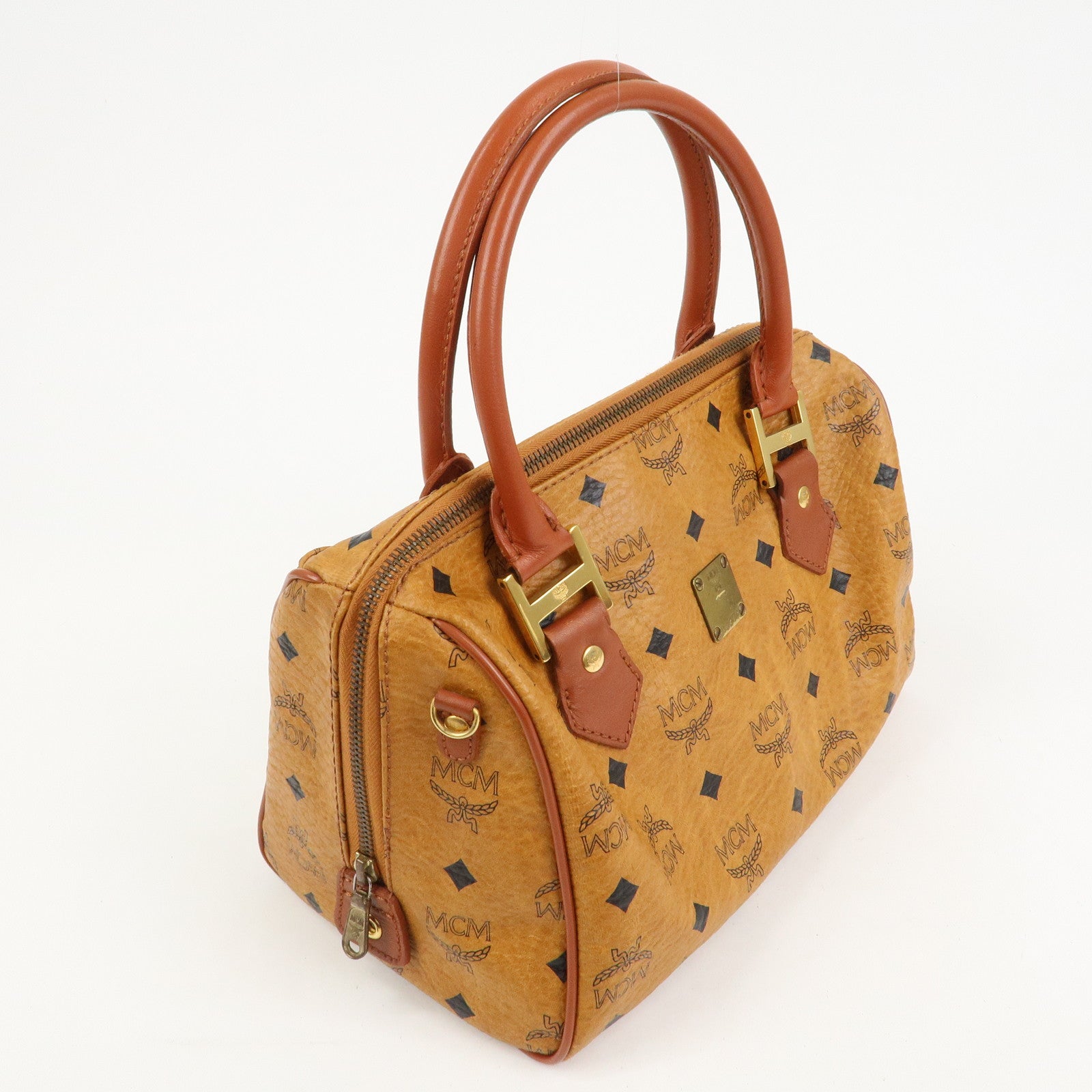 MCM Visetos Leather 2Way Bag Hand Bag Shoulder Bag Brown