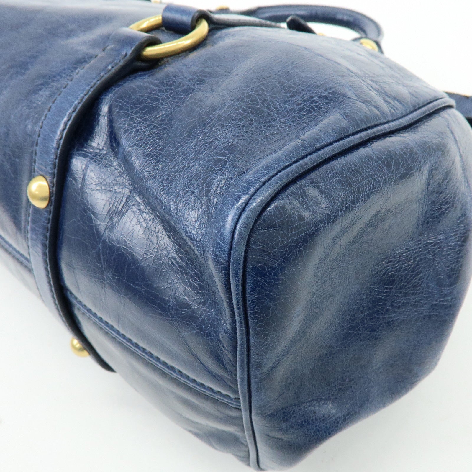 MIU MIU Side Ribbon Large Leather 2Way Bag Shoulder Bag Navy RT0365